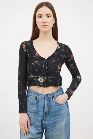 Black & Multi Floral Cashmere Cardigan