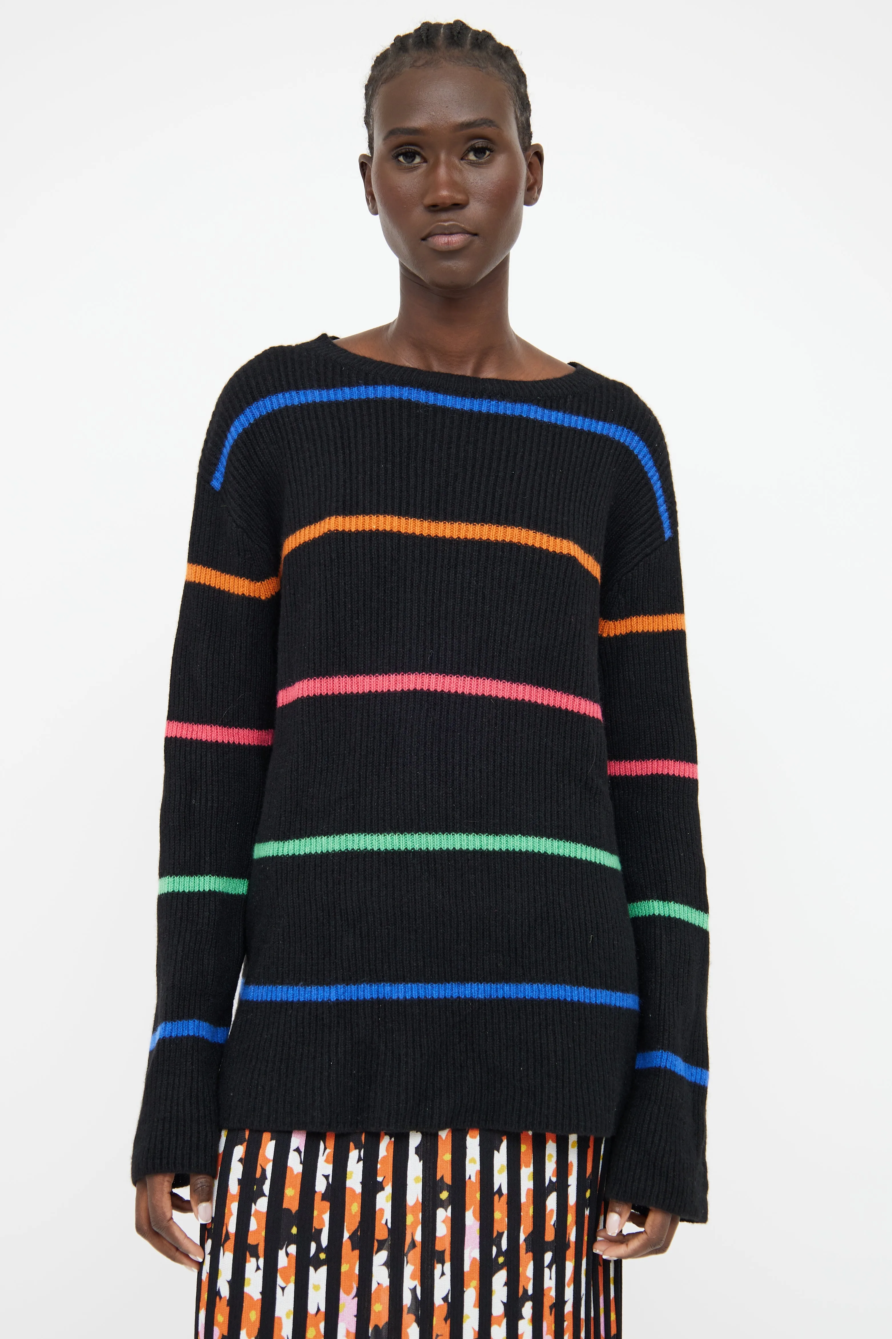 Black & Multicoloured Stripe Knit Sweater