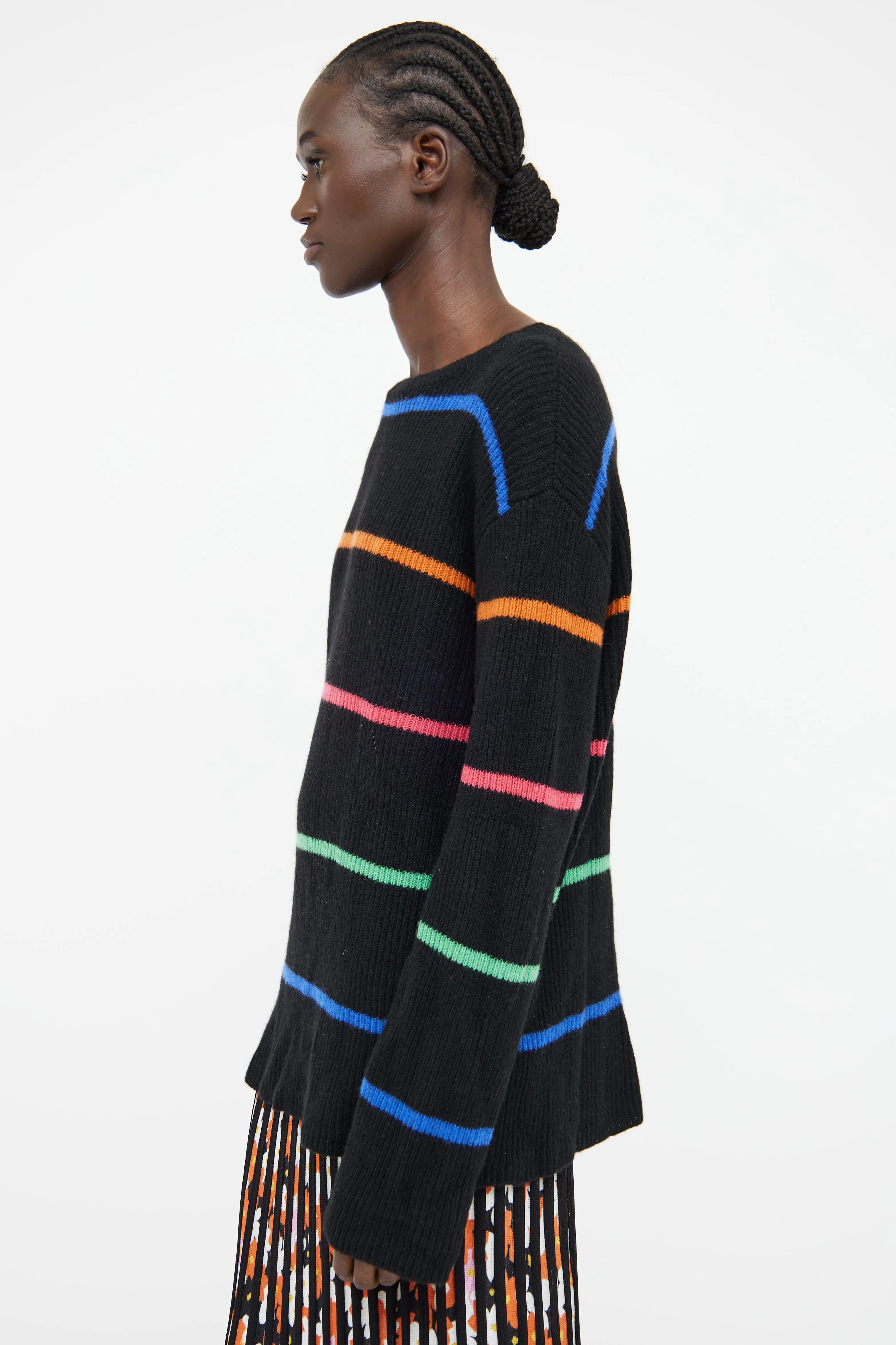 Black & Multicoloured Stripe Knit Sweater