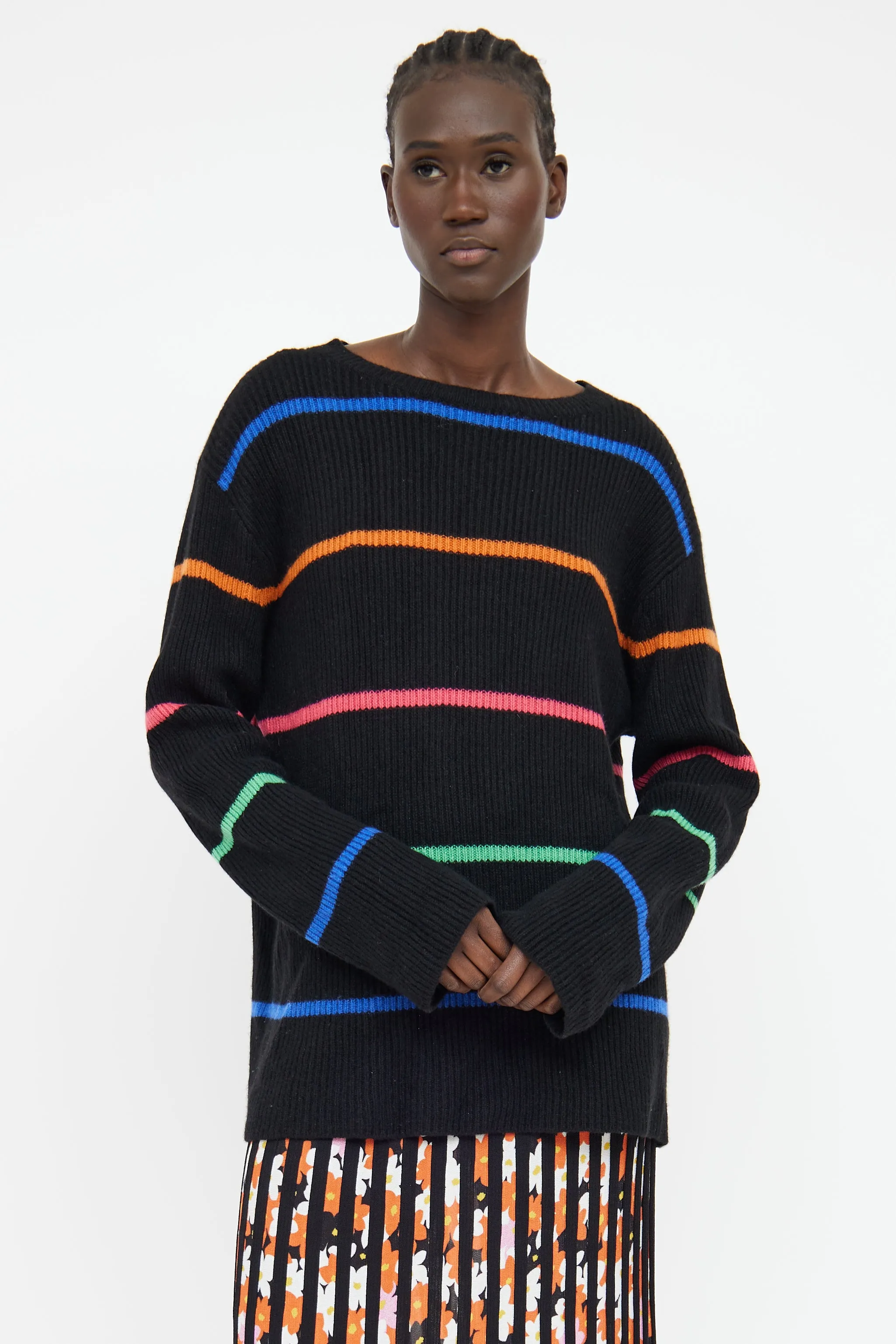 Black & Multicoloured Stripe Knit Sweater