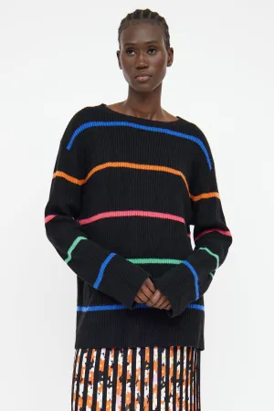 Black & Multicoloured Stripe Knit Sweater