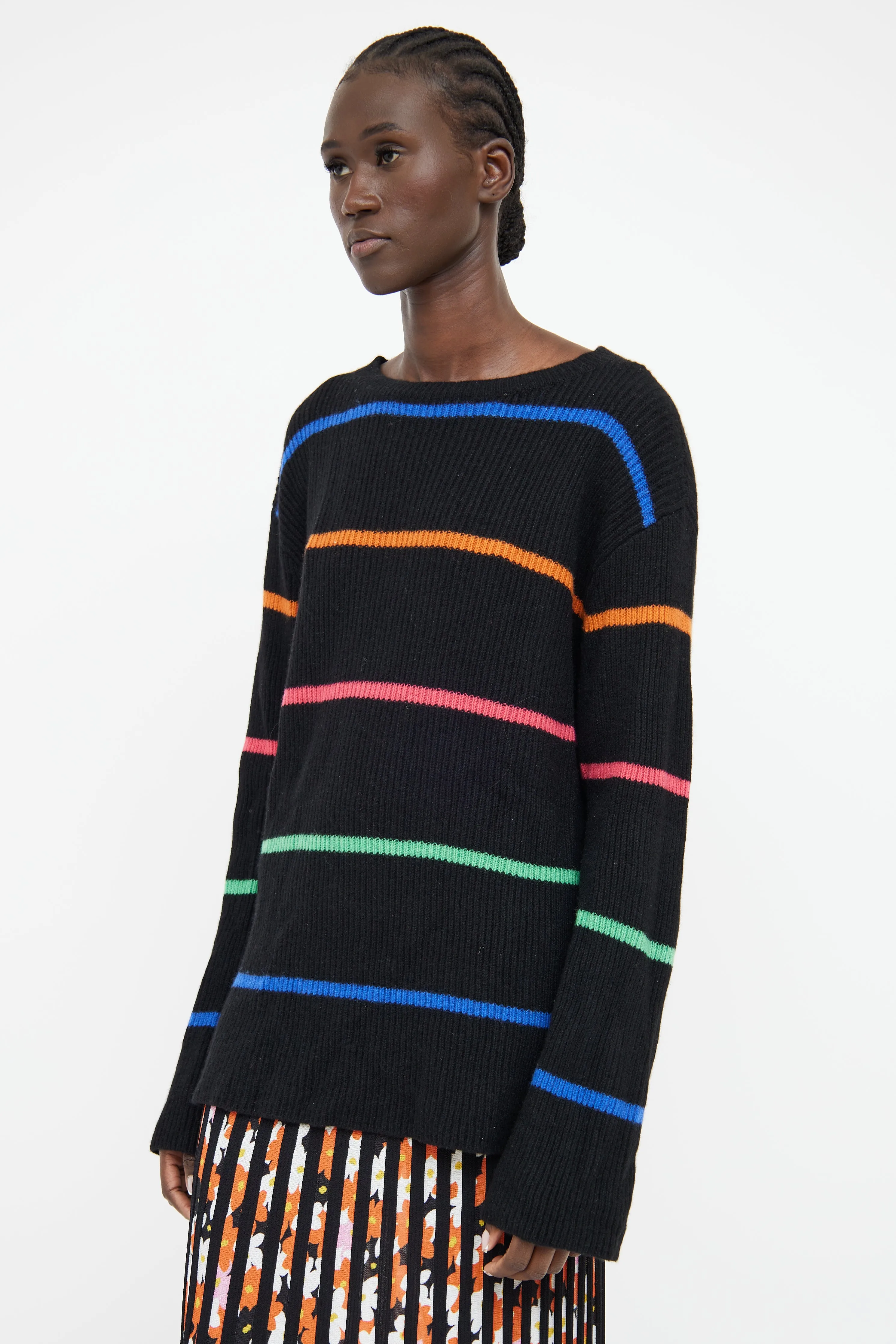 Black & Multicoloured Stripe Knit Sweater