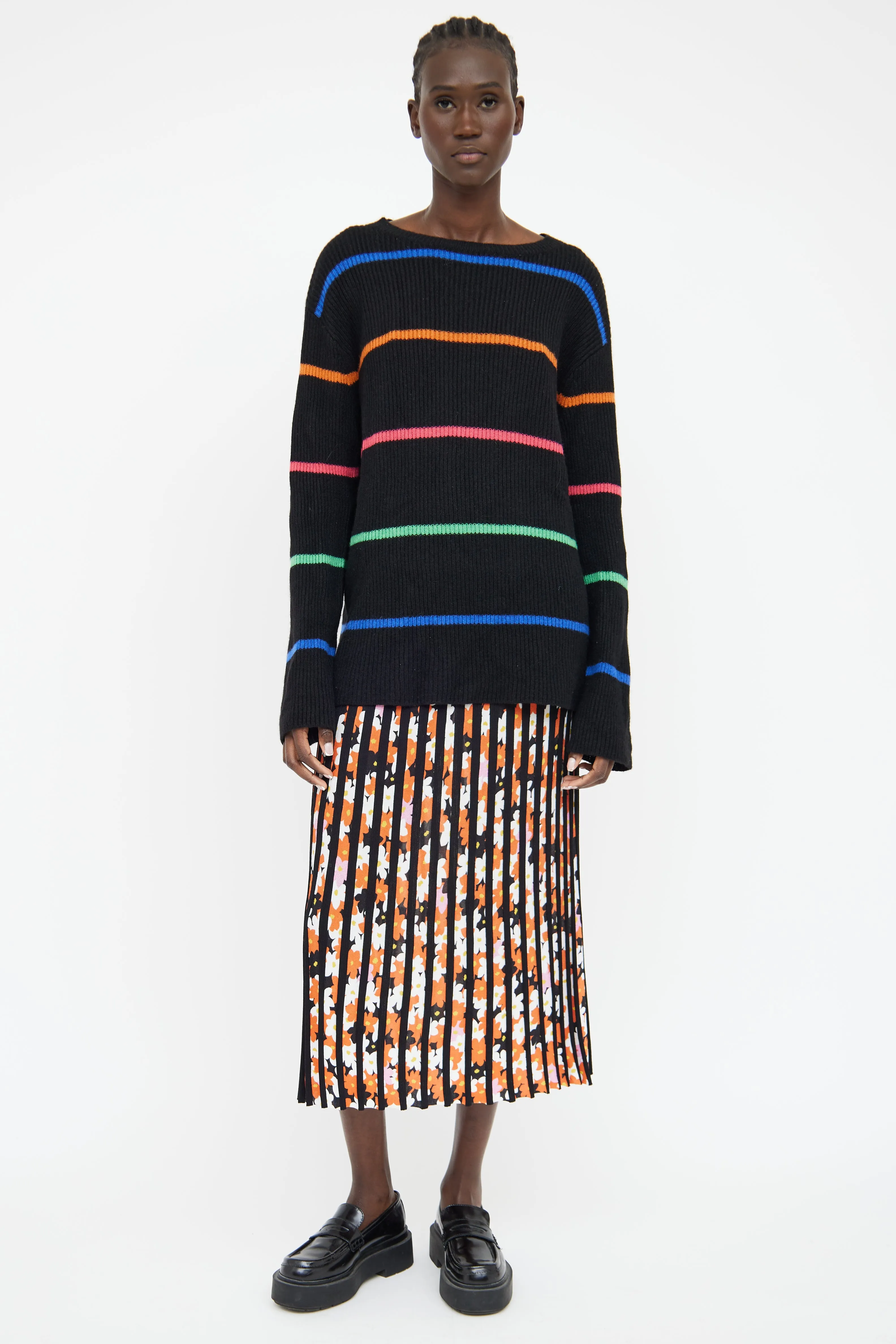 Black & Multicoloured Stripe Knit Sweater