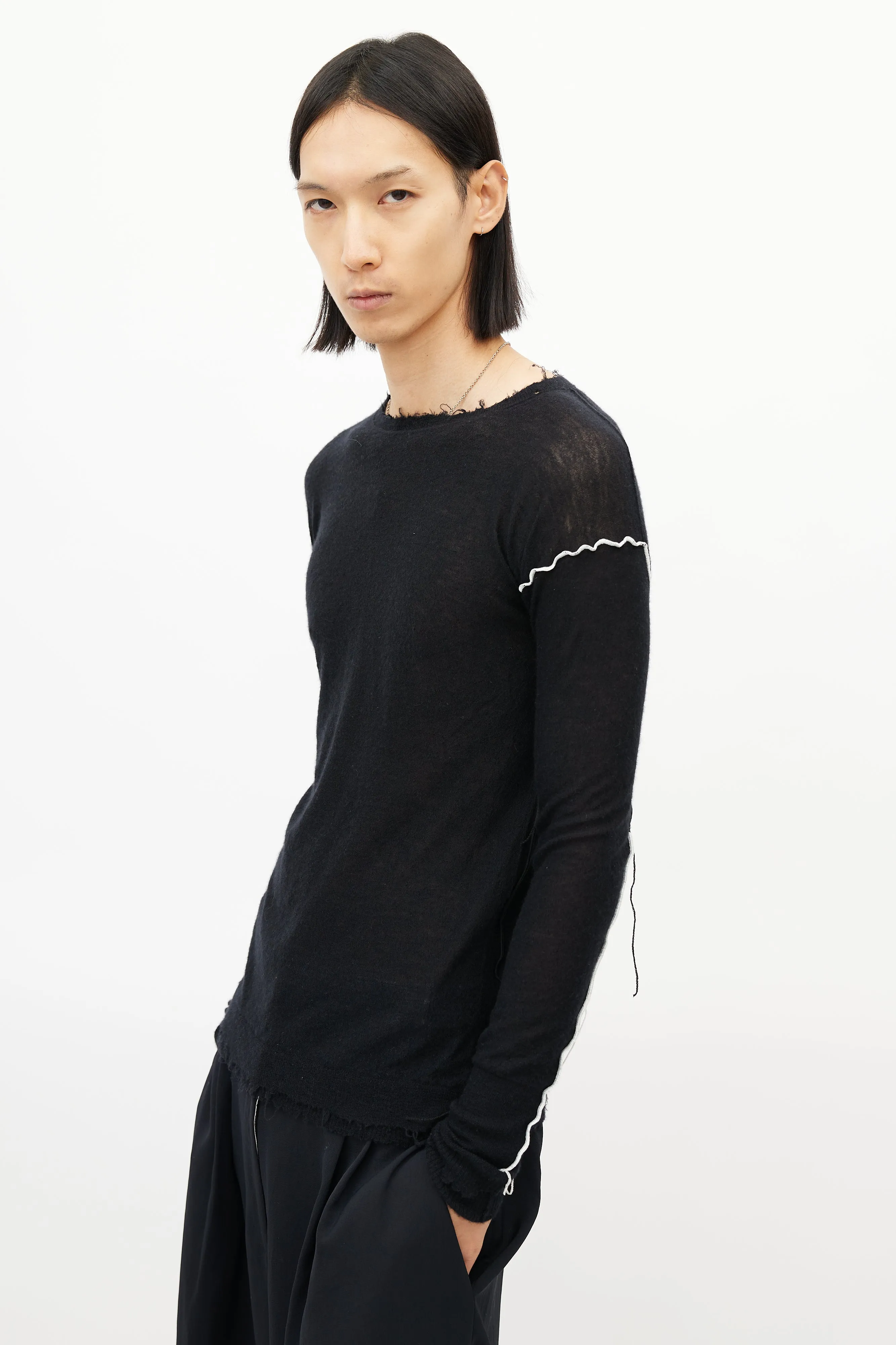 Black & White Fringe Cashmere Knit Sweater