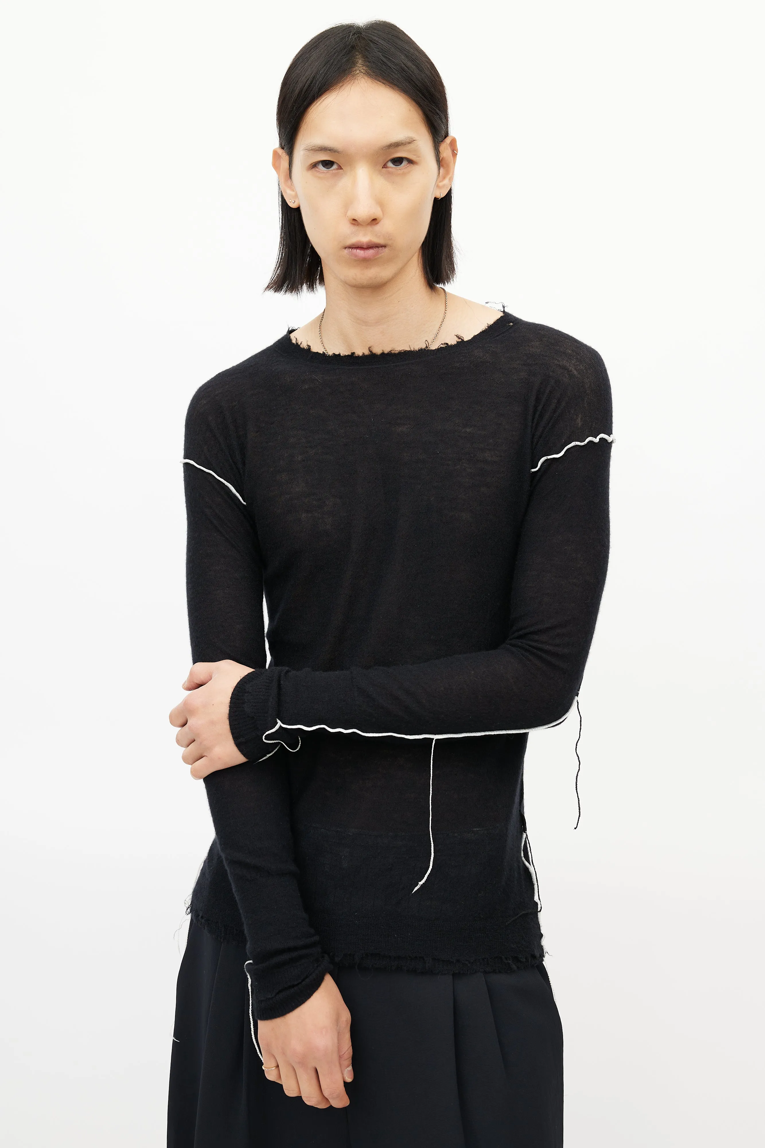 Black & White Fringe Cashmere Knit Sweater
