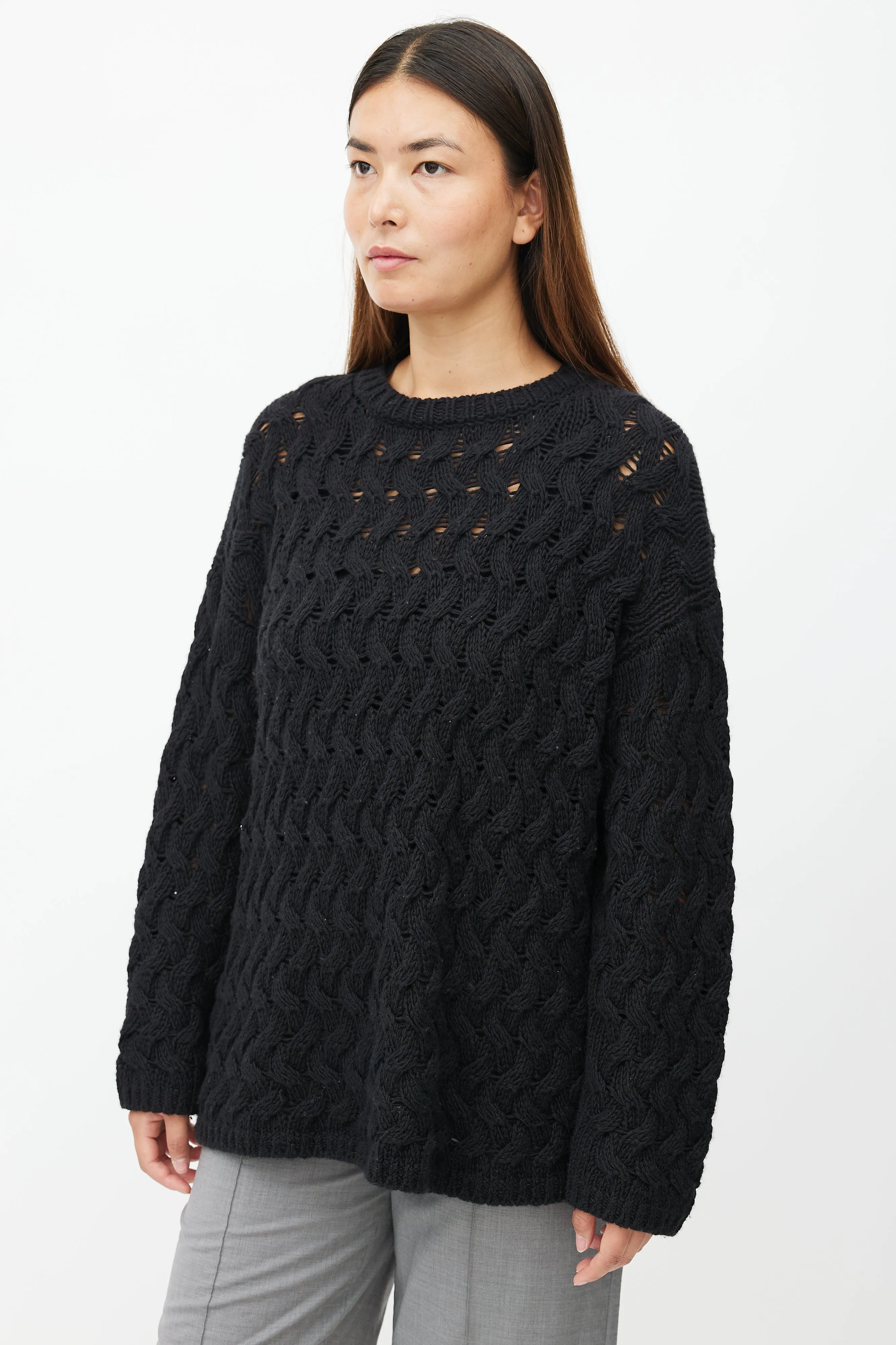 Black Cableknit Cashmere Sweater