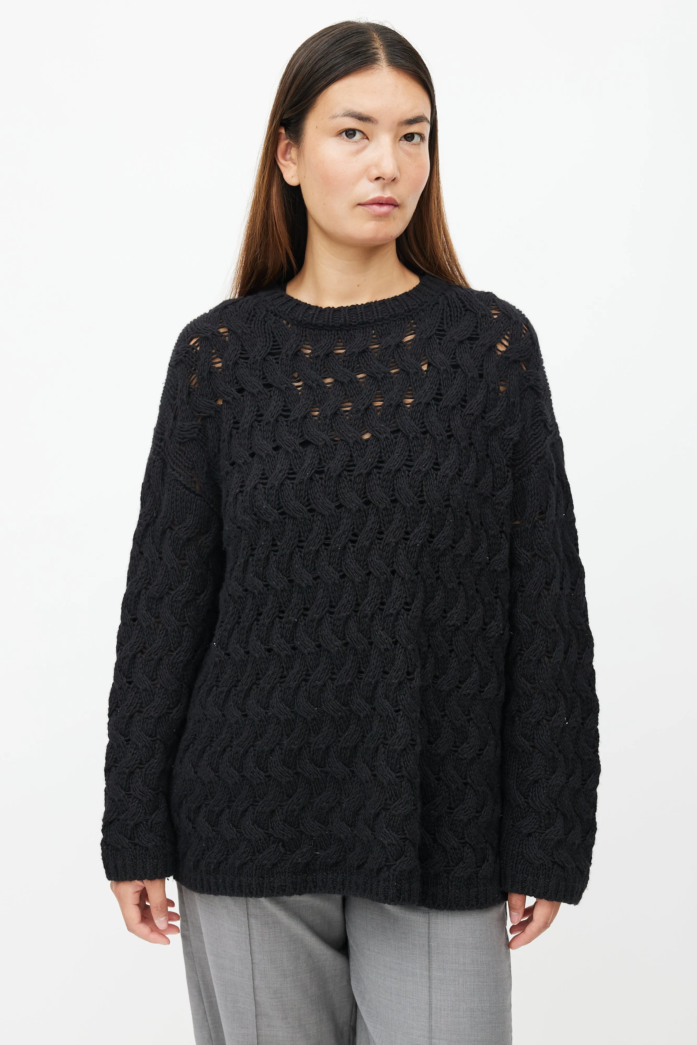 Black Cableknit Cashmere Sweater