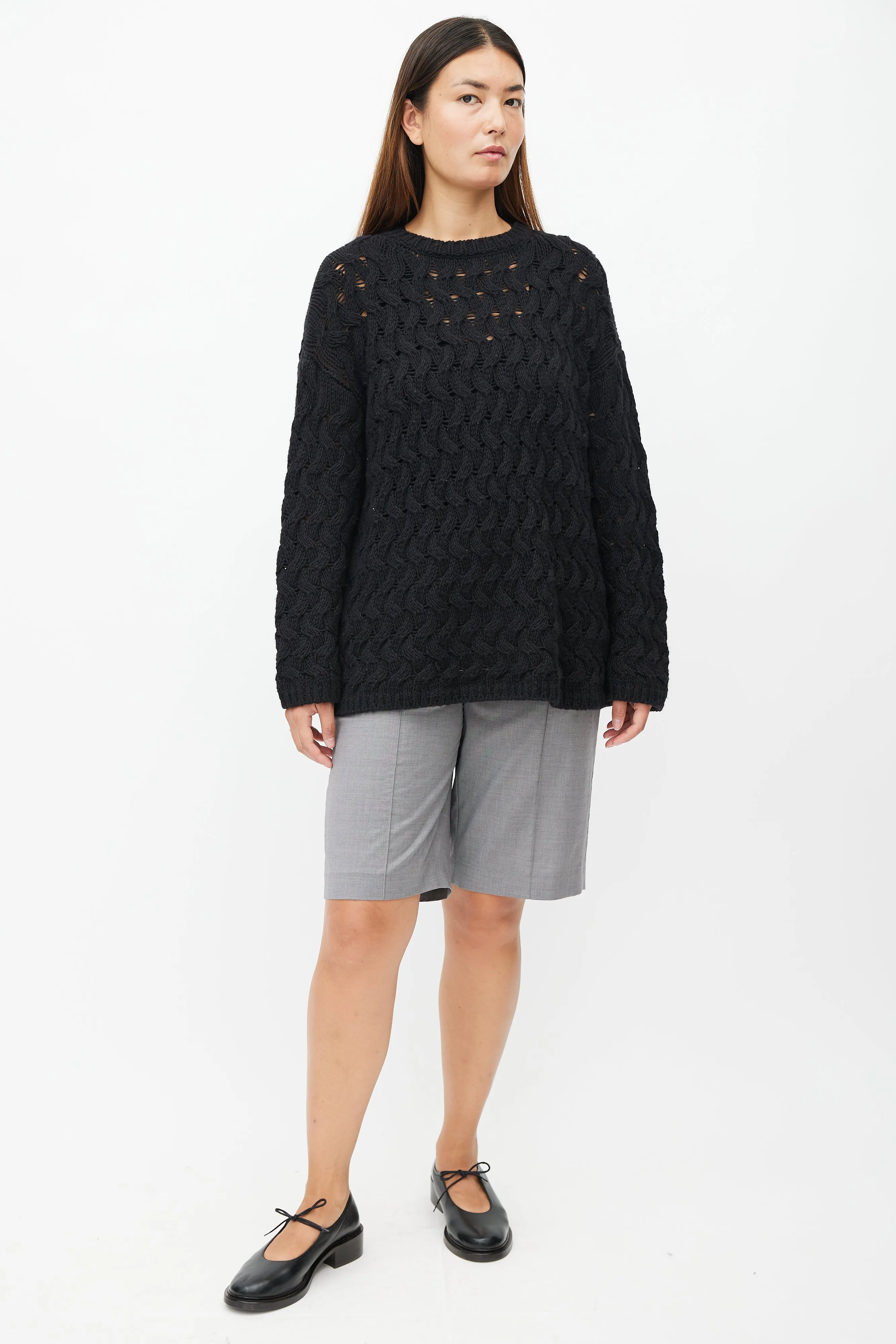 Black Cableknit Cashmere Sweater