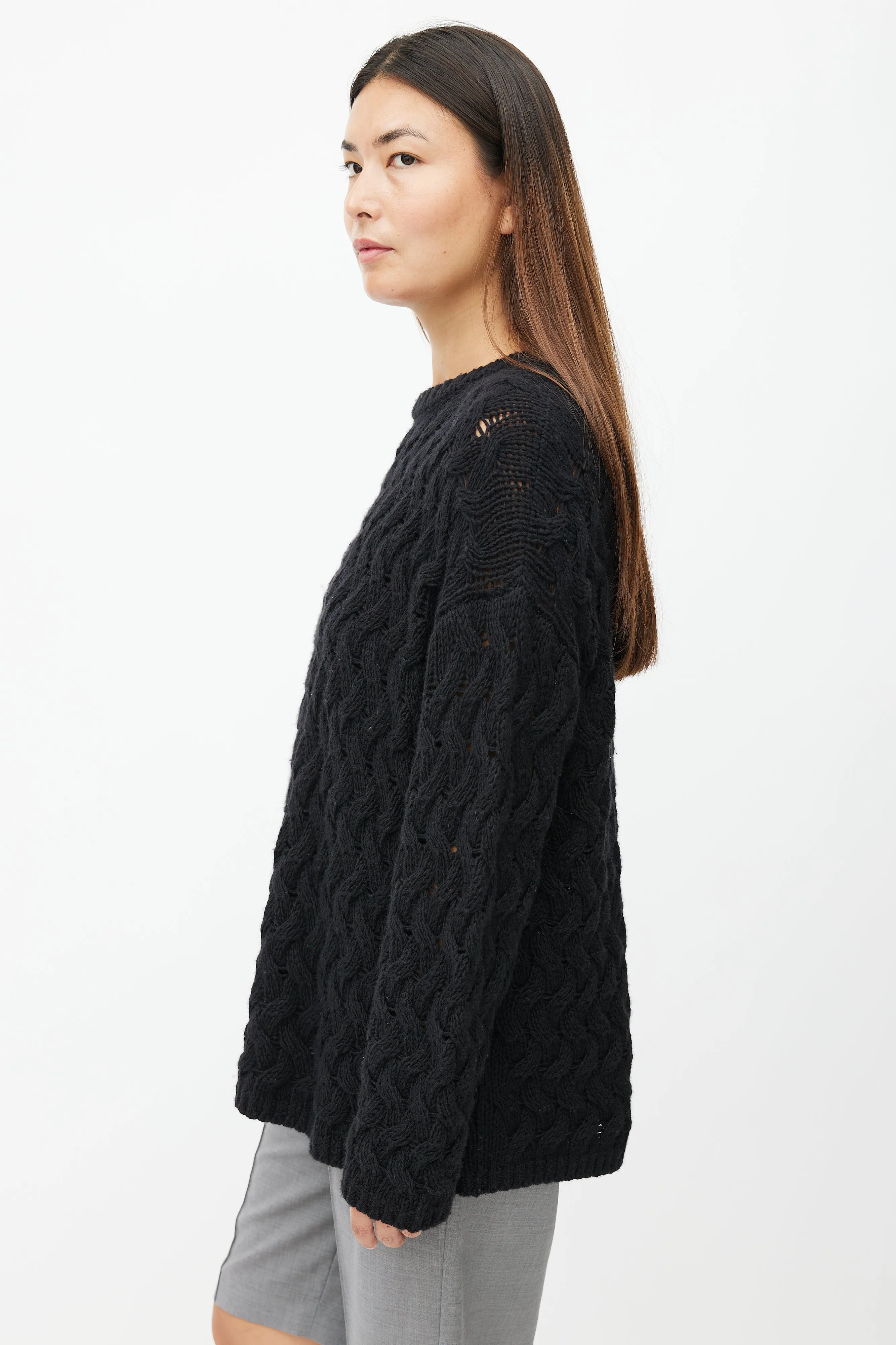 Black Cableknit Cashmere Sweater