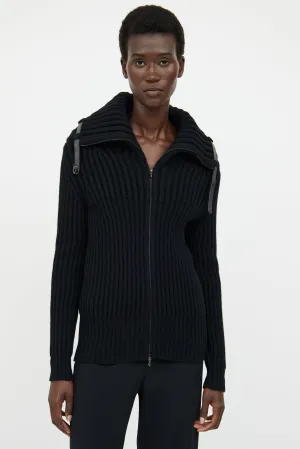 Black Cashmere Ribbed Zip Sweater
