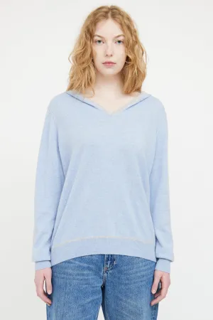 Blue & Grey Cashmere Knit Hoodie