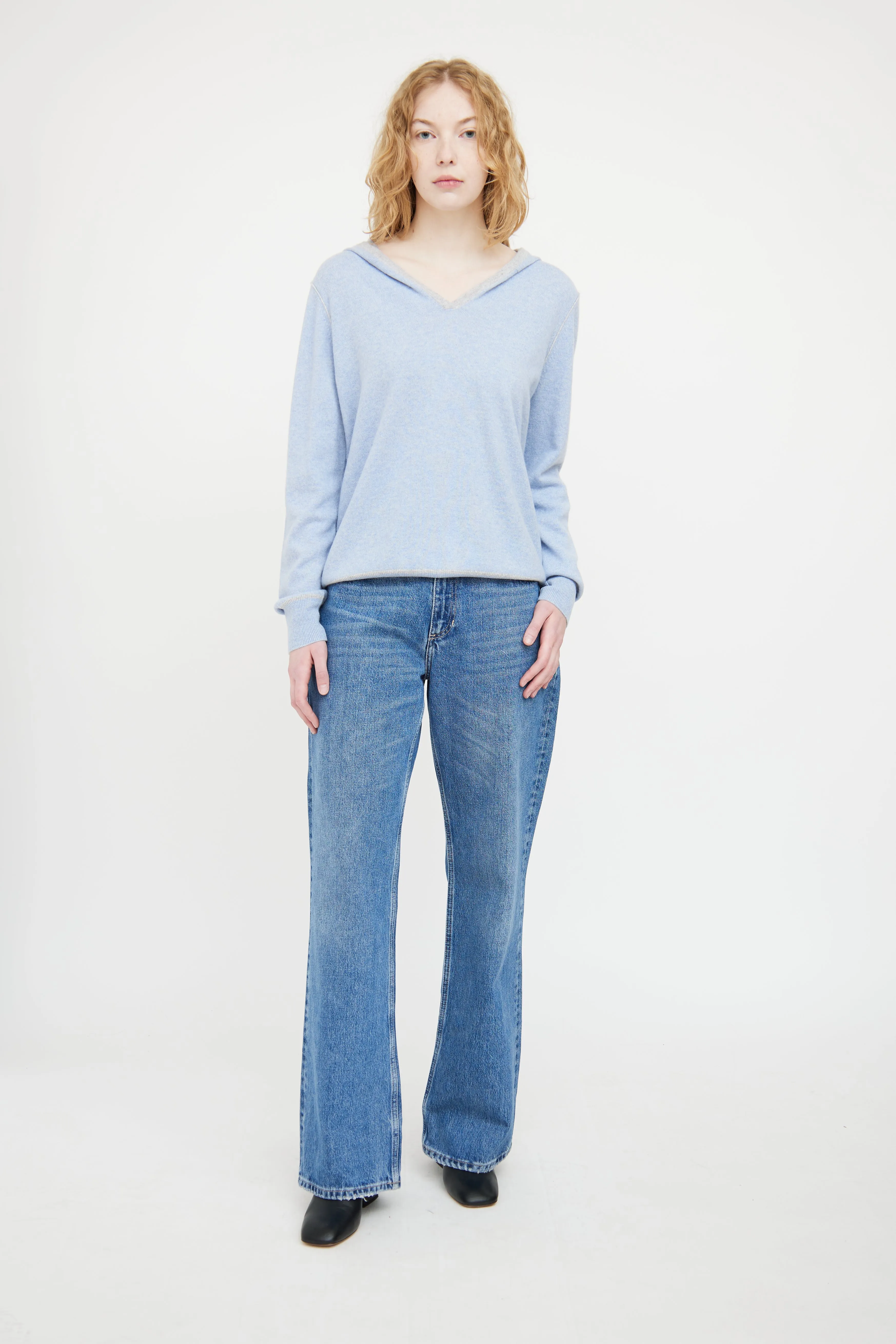 Blue & Grey Cashmere Knit Hoodie