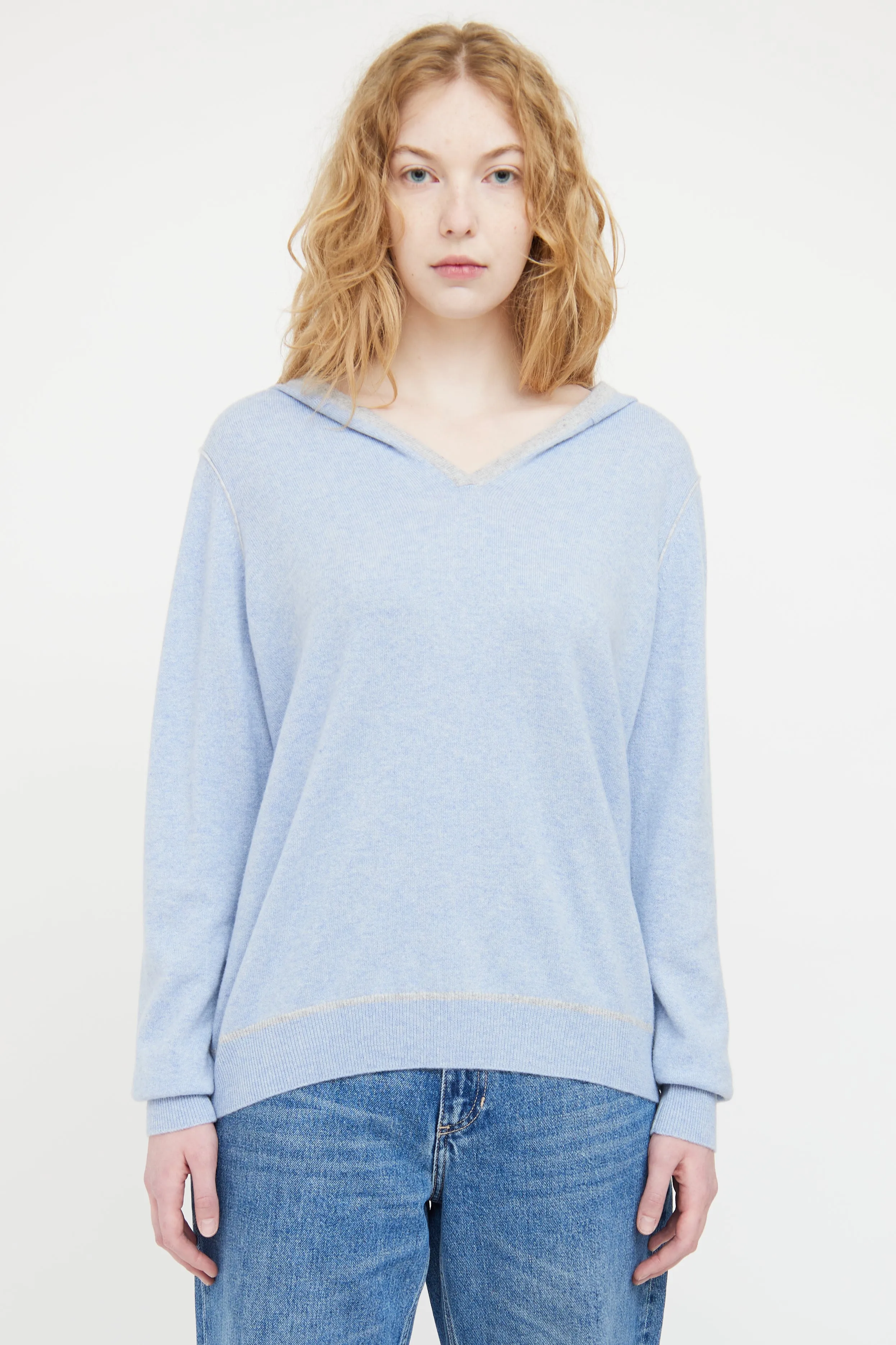 Blue & Grey Cashmere Knit Hoodie
