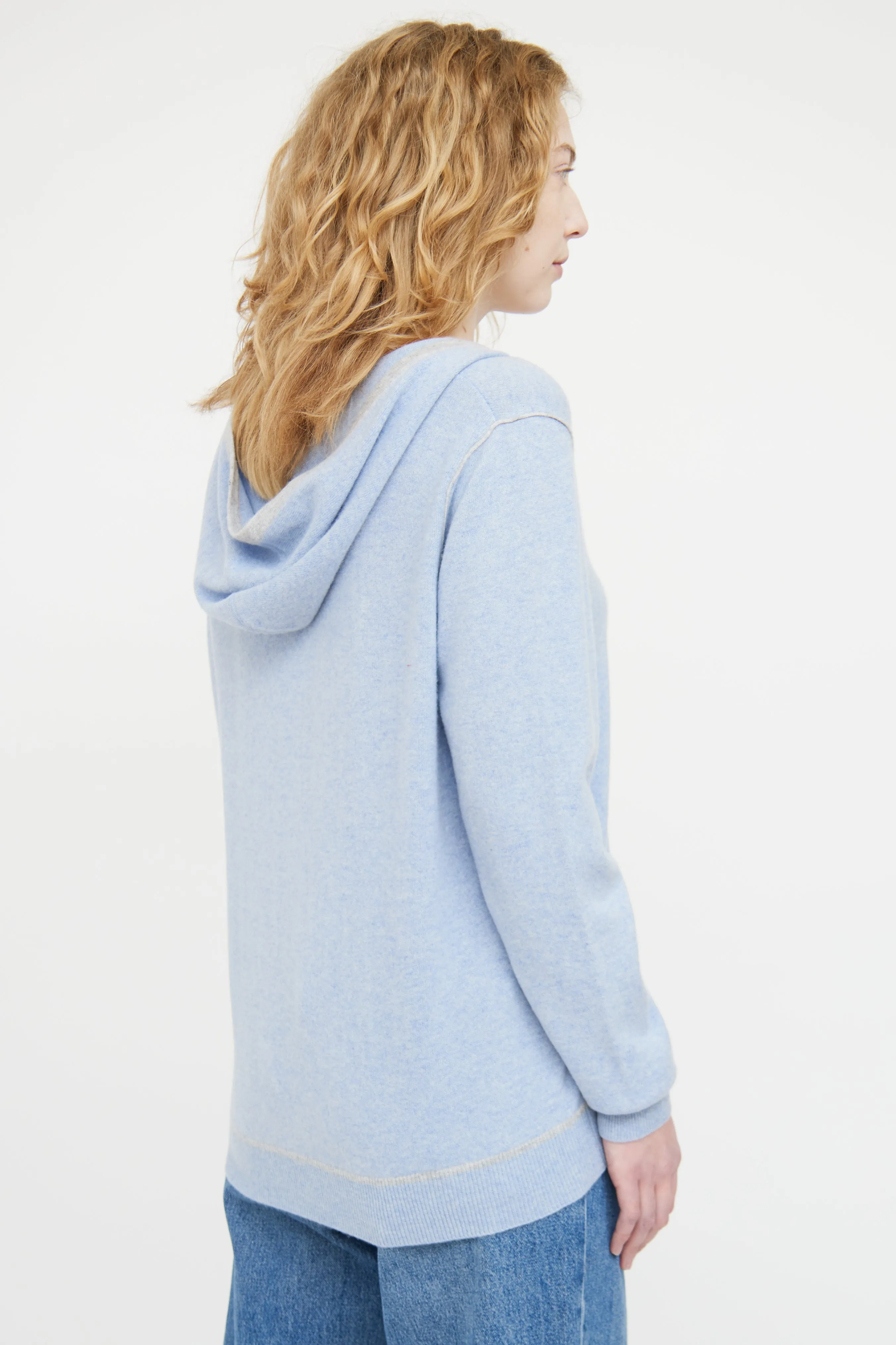Blue & Grey Cashmere Knit Hoodie