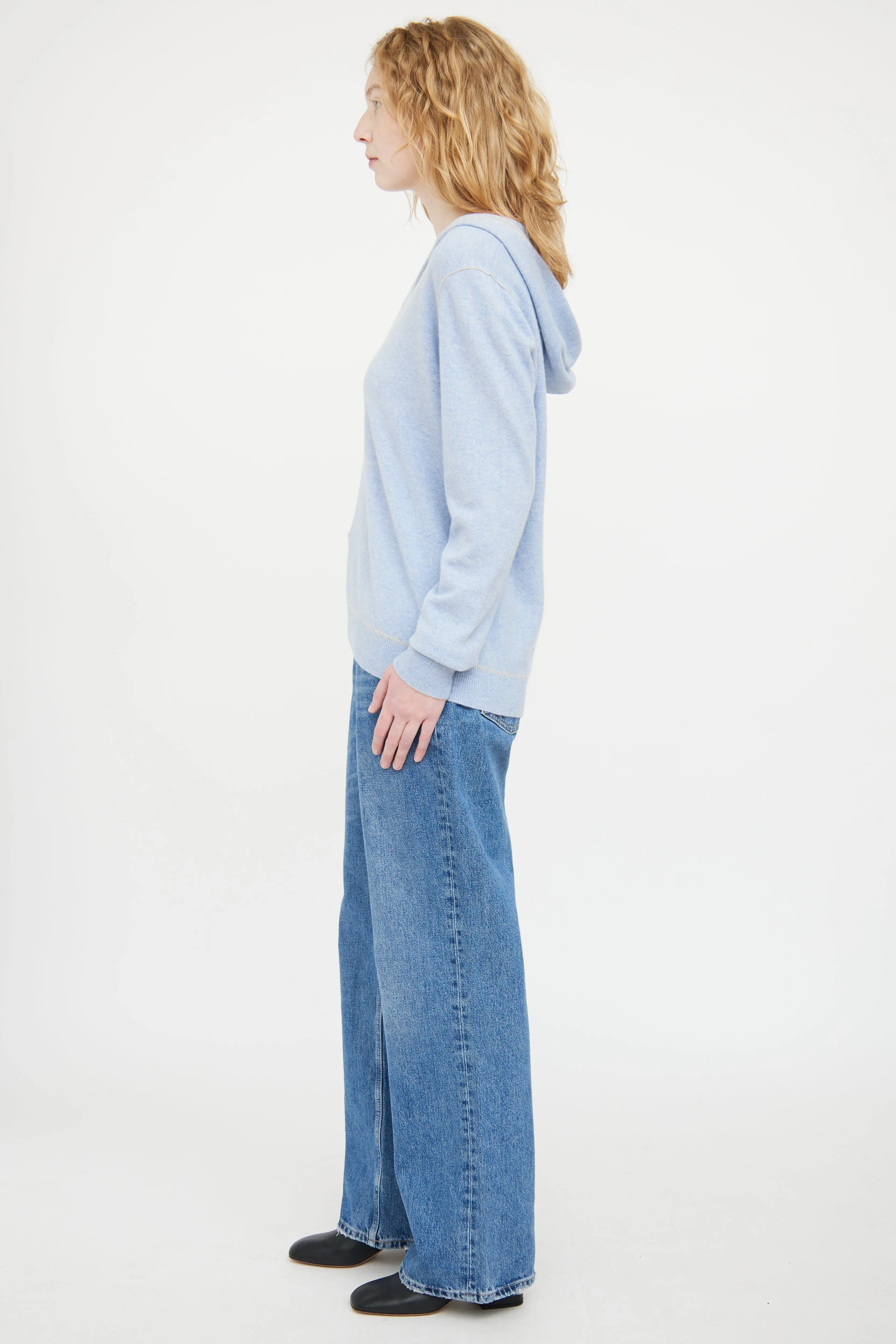 Blue & Grey Cashmere Knit Hoodie