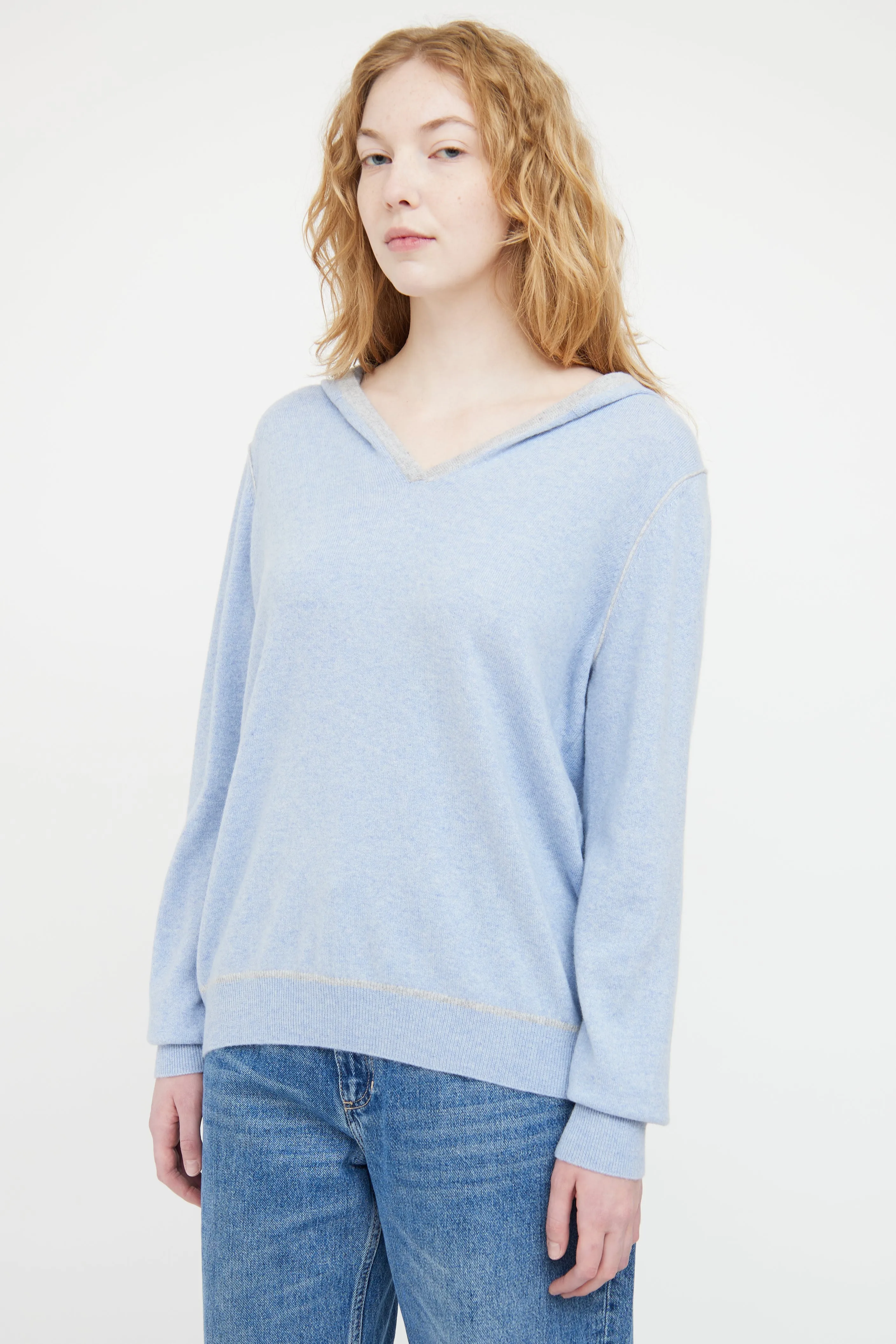 Blue & Grey Cashmere Knit Hoodie