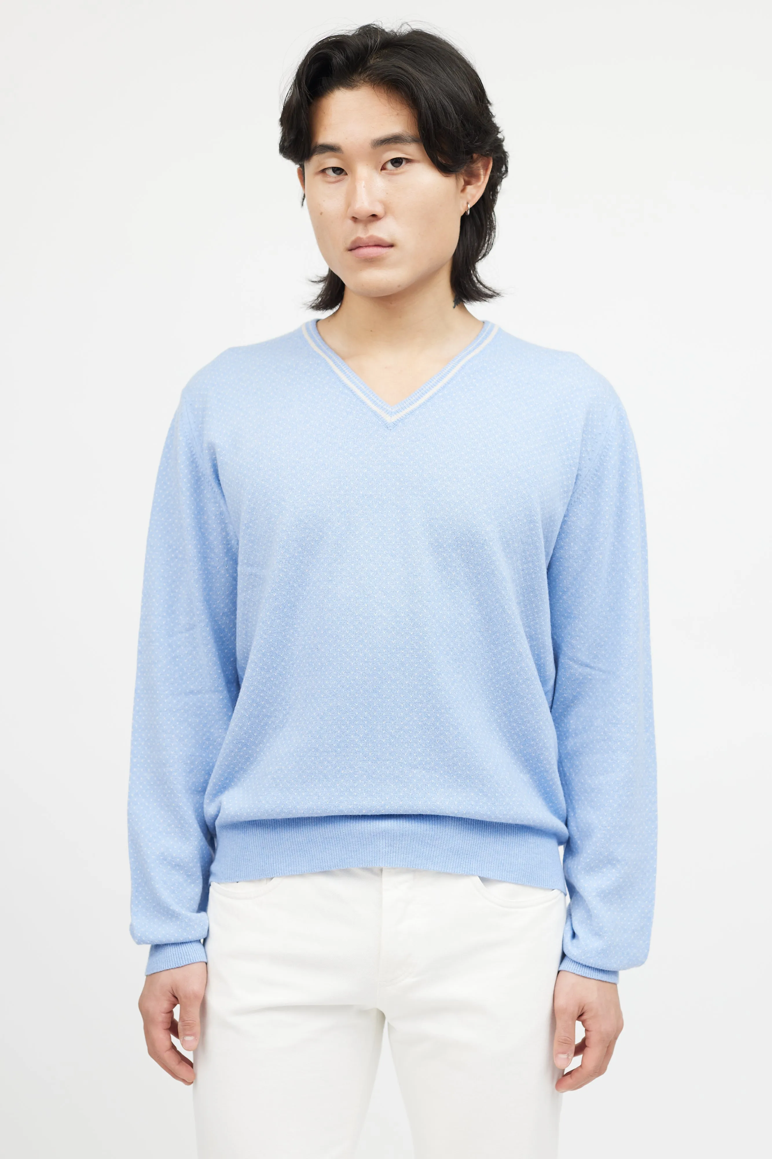 Blue & White Cashmere Knit Sweater
