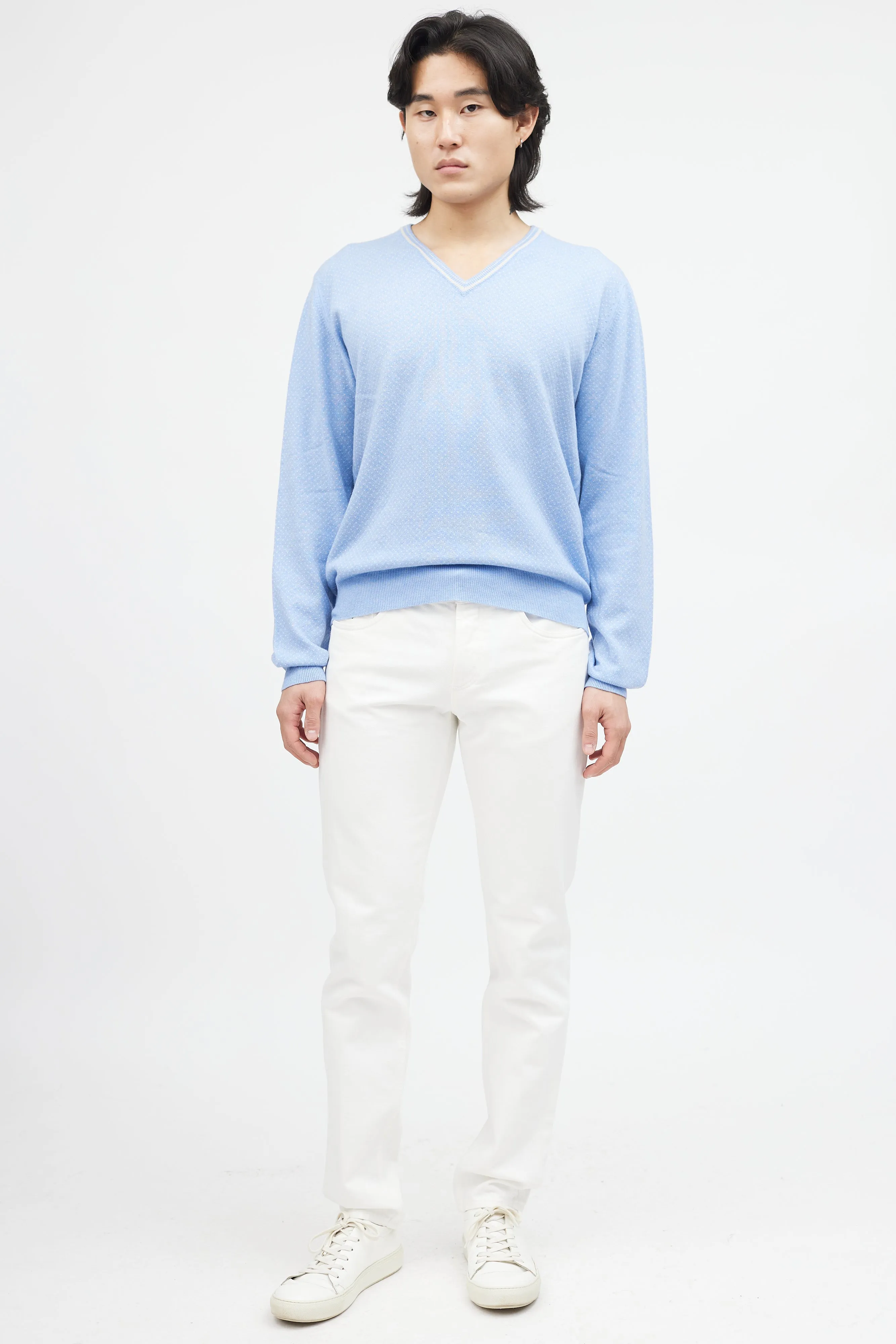 Blue & White Cashmere Knit Sweater