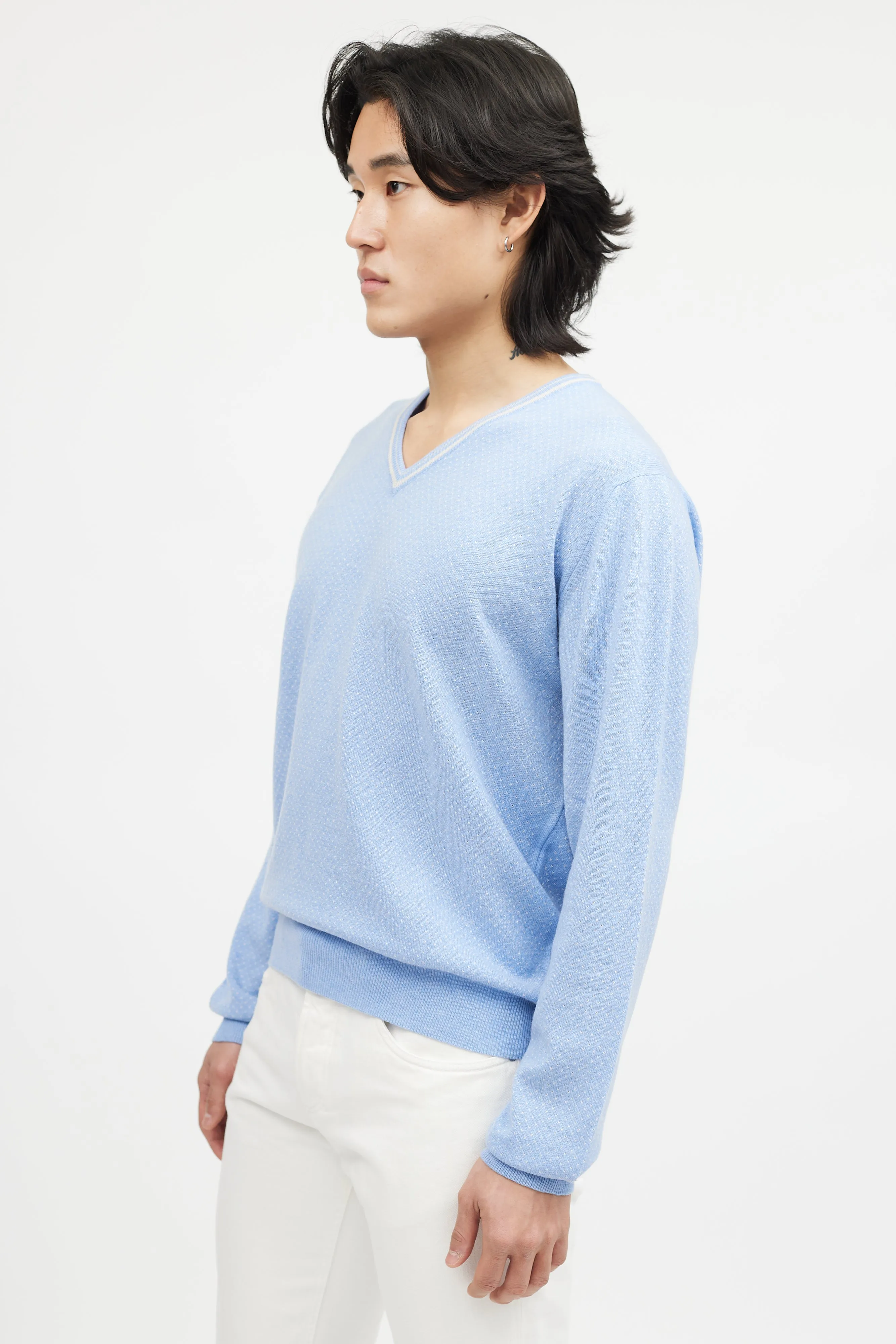 Blue & White Cashmere Knit Sweater