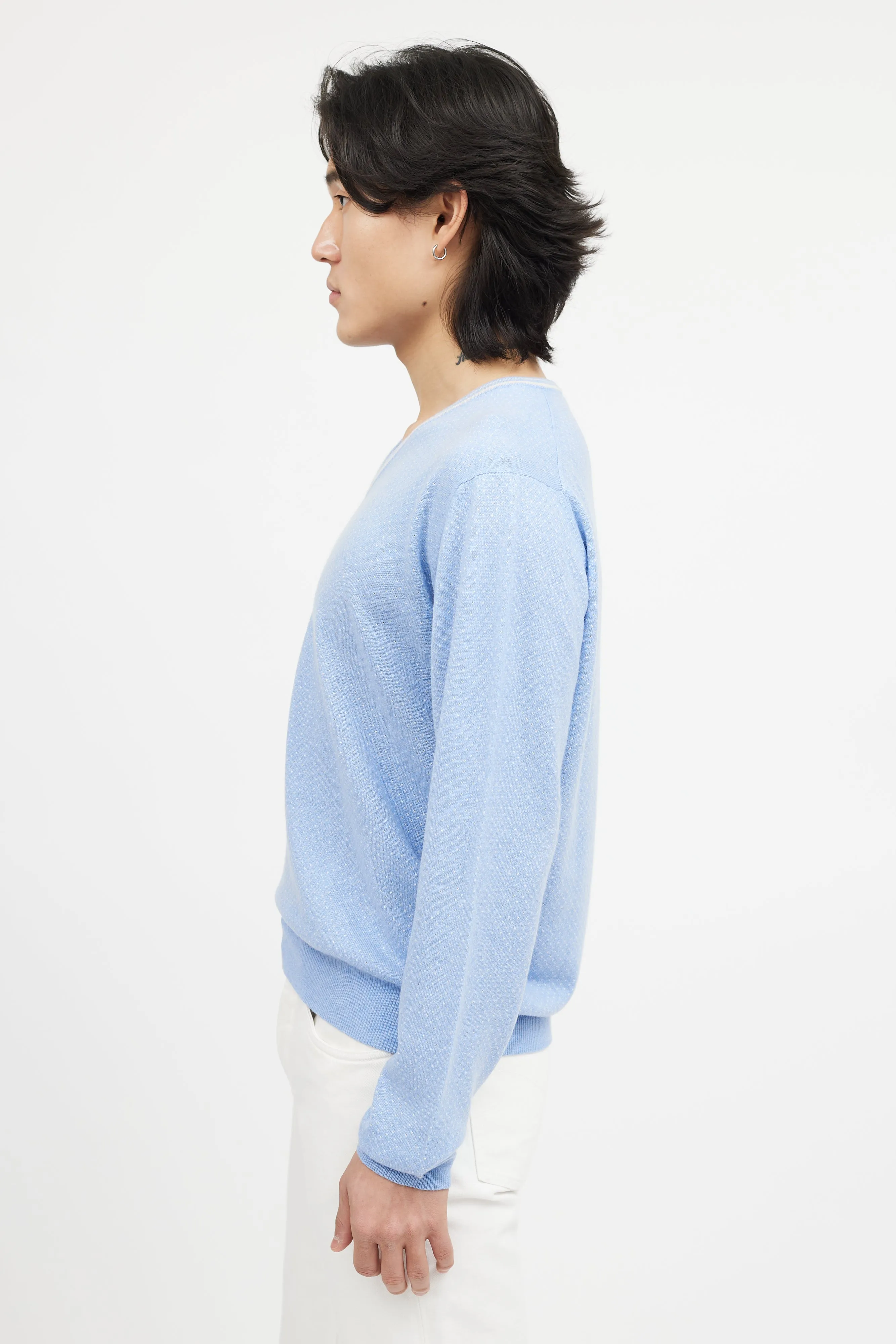 Blue & White Cashmere Knit Sweater