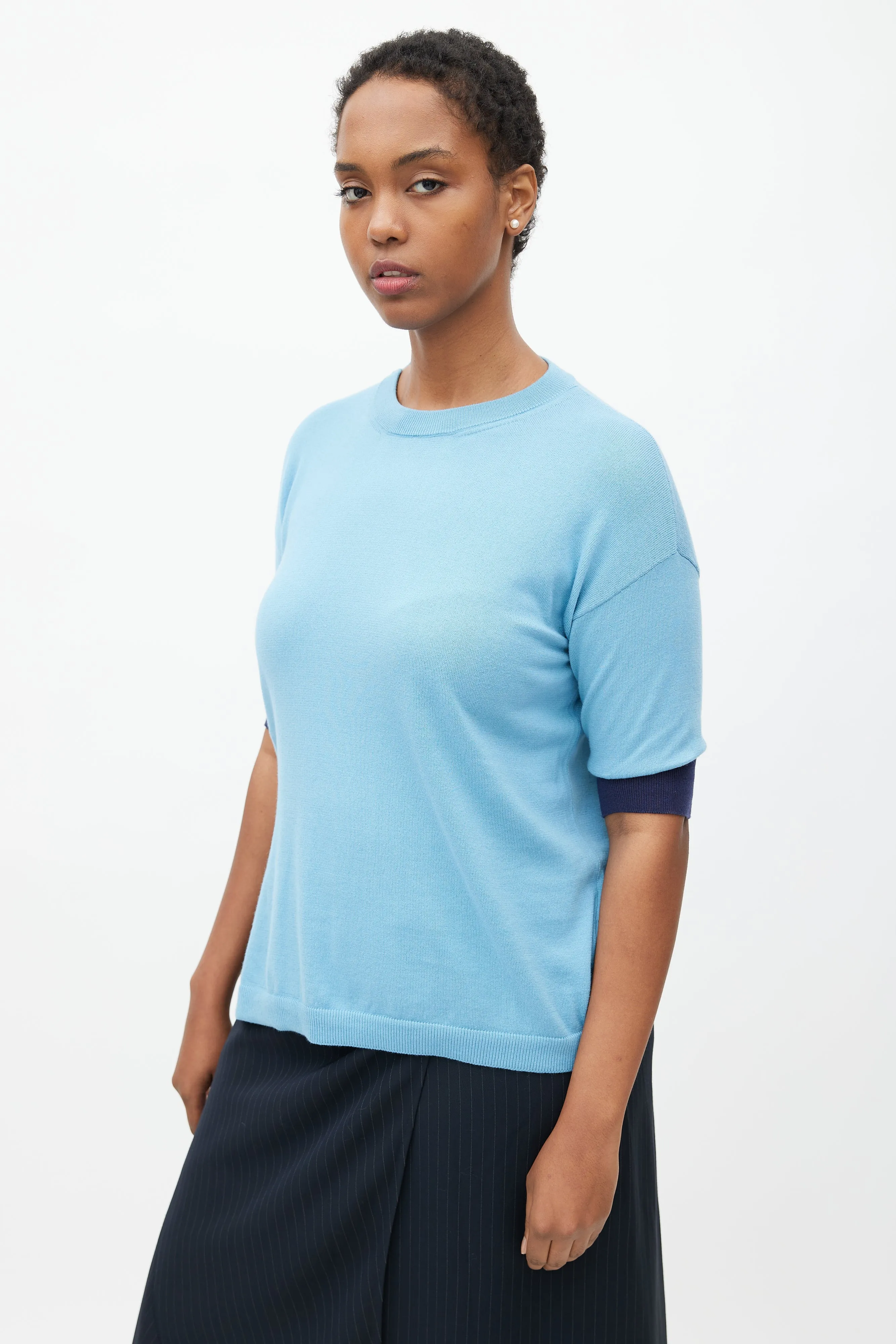 Blue Knit Tie Sweater