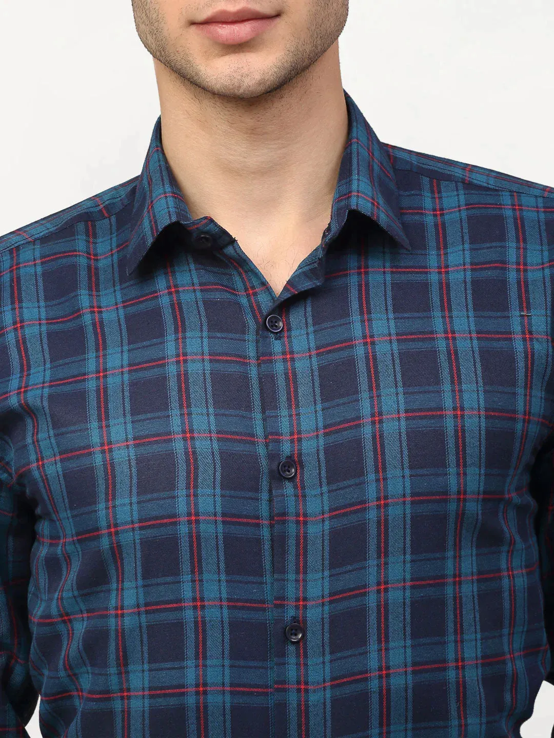 Blue Men'S Checked Formal Shirts
