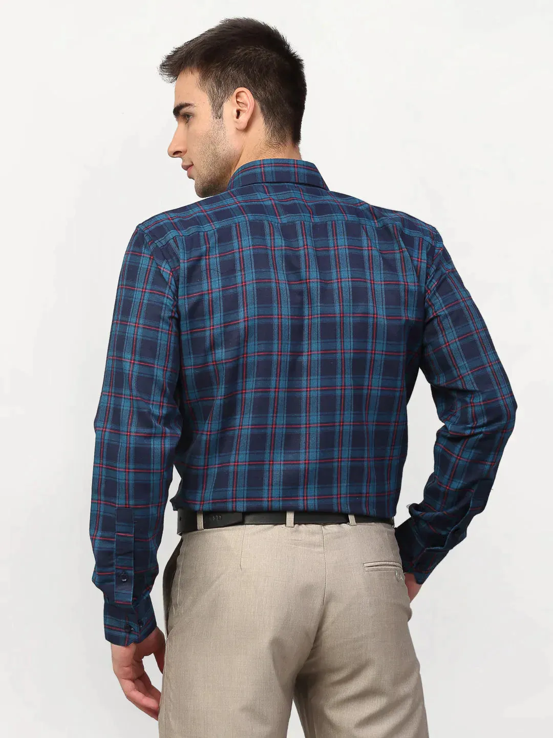 Blue Men'S Checked Formal Shirts