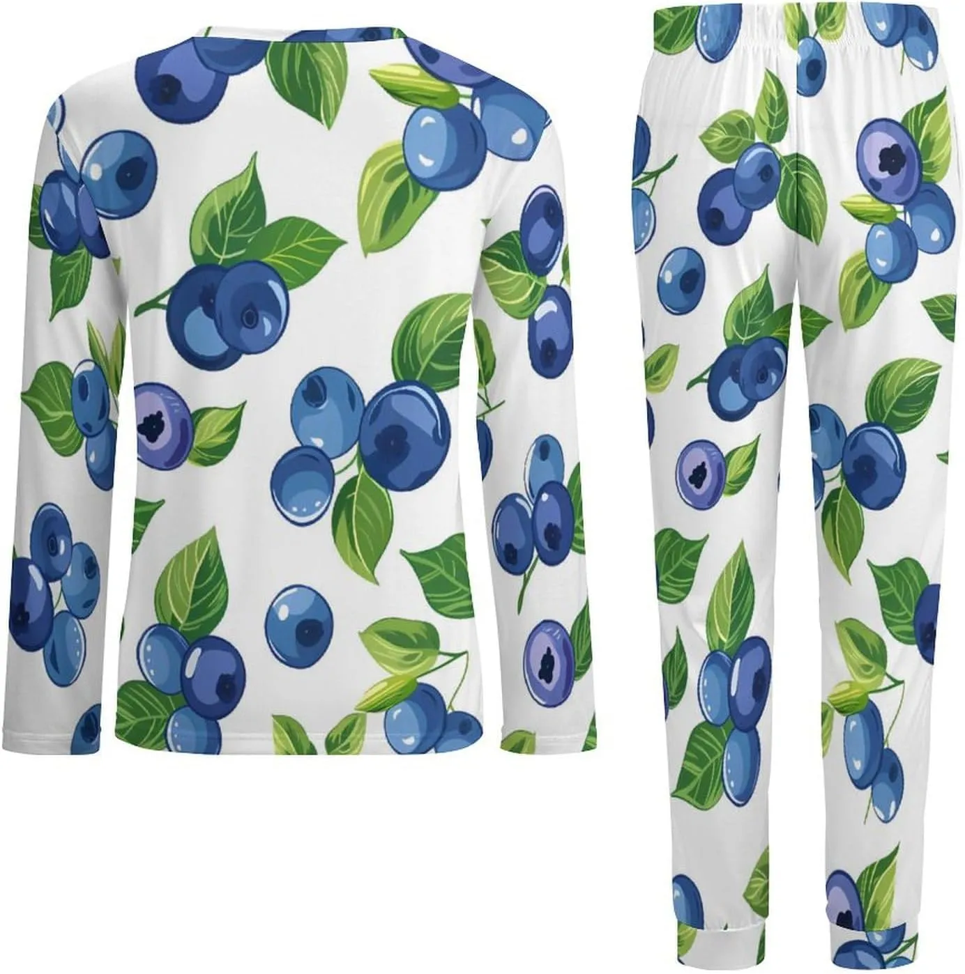 Blueberry-white Men's Pajama Set Long Sleeves 2 Piece Sleepwear Soft Pjs Sets Loungewear Nightwear