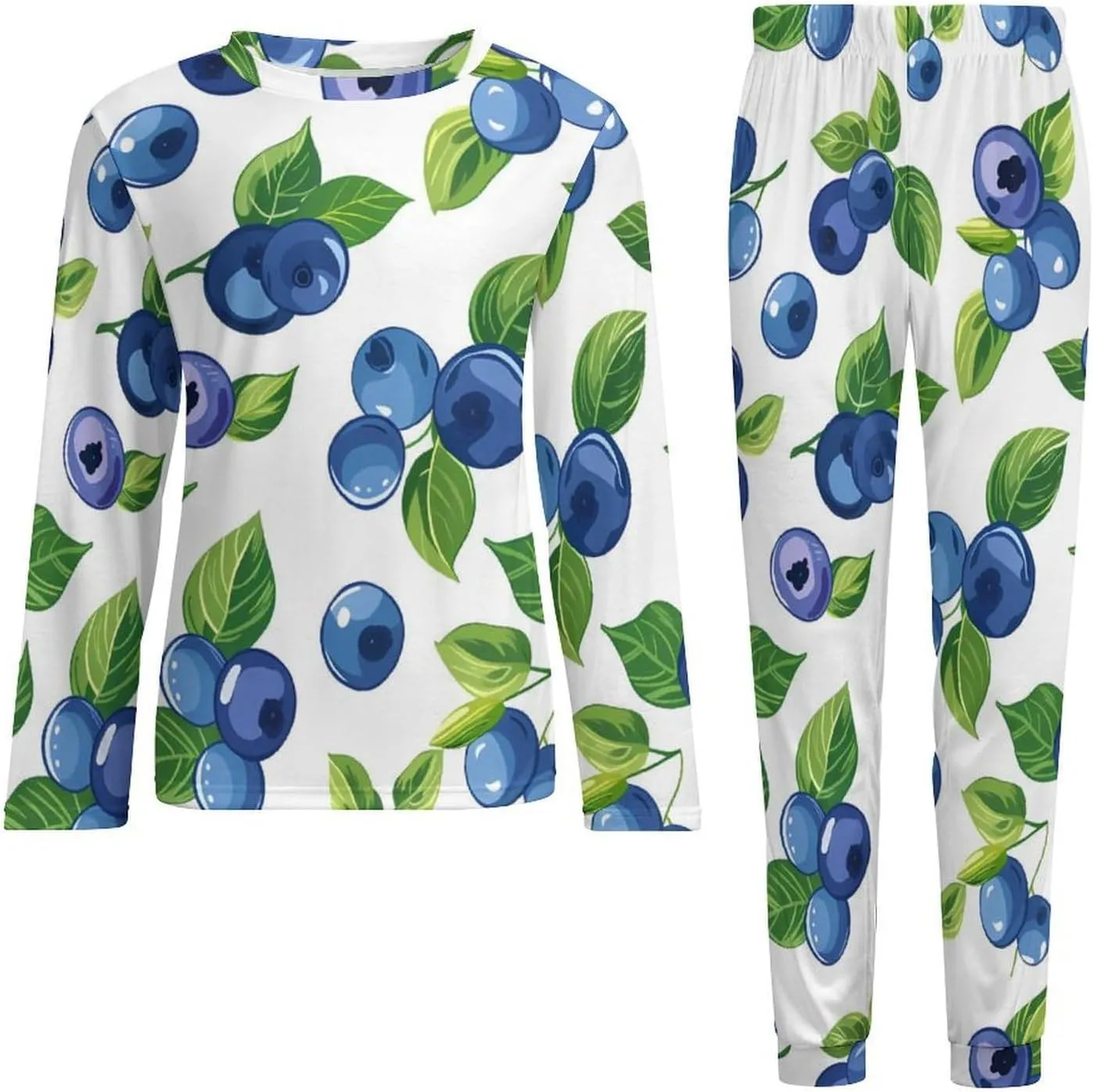 Blueberry-white Men's Pajama Set Long Sleeves 2 Piece Sleepwear Soft Pjs Sets Loungewear Nightwear