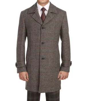 Brown Slim Fit Wool Blended Long Overcoat