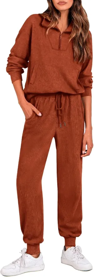 BTFBM Women's 2 Piece Tracksuit Fall Outfits 2025 Long Sleeve Half Zip Sweatshirt Sweatpants Lounge Set Sweatsuits