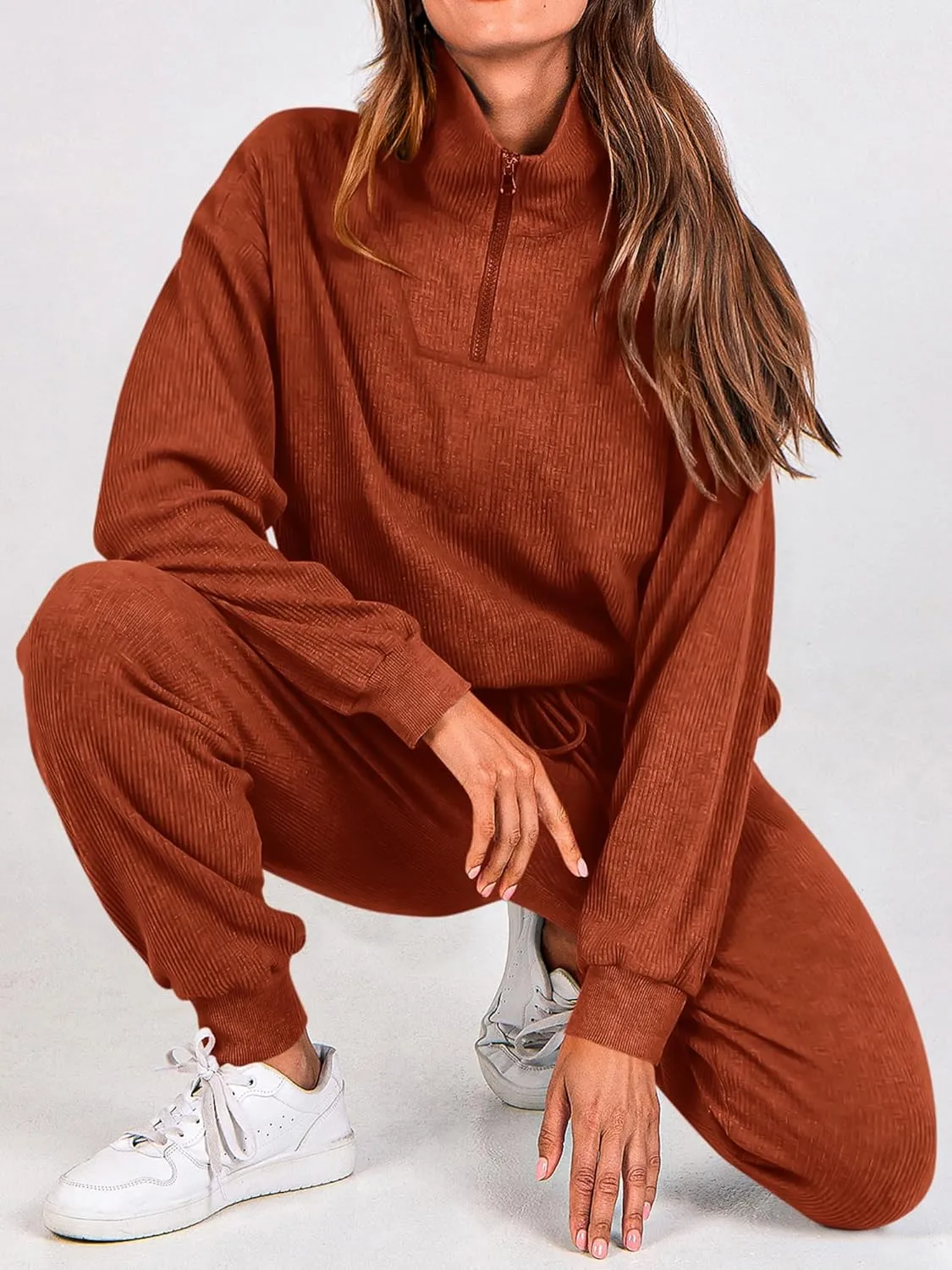 BTFBM Women's 2 Piece Tracksuit Fall Outfits 2025 Long Sleeve Half Zip Sweatshirt Sweatpants Lounge Set Sweatsuits