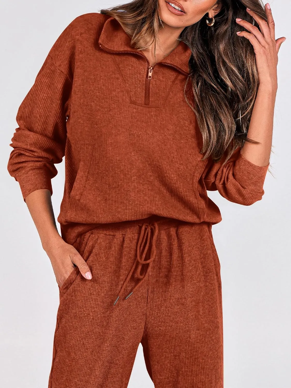 BTFBM Women's 2 Piece Tracksuit Fall Outfits 2025 Long Sleeve Half Zip Sweatshirt Sweatpants Lounge Set Sweatsuits