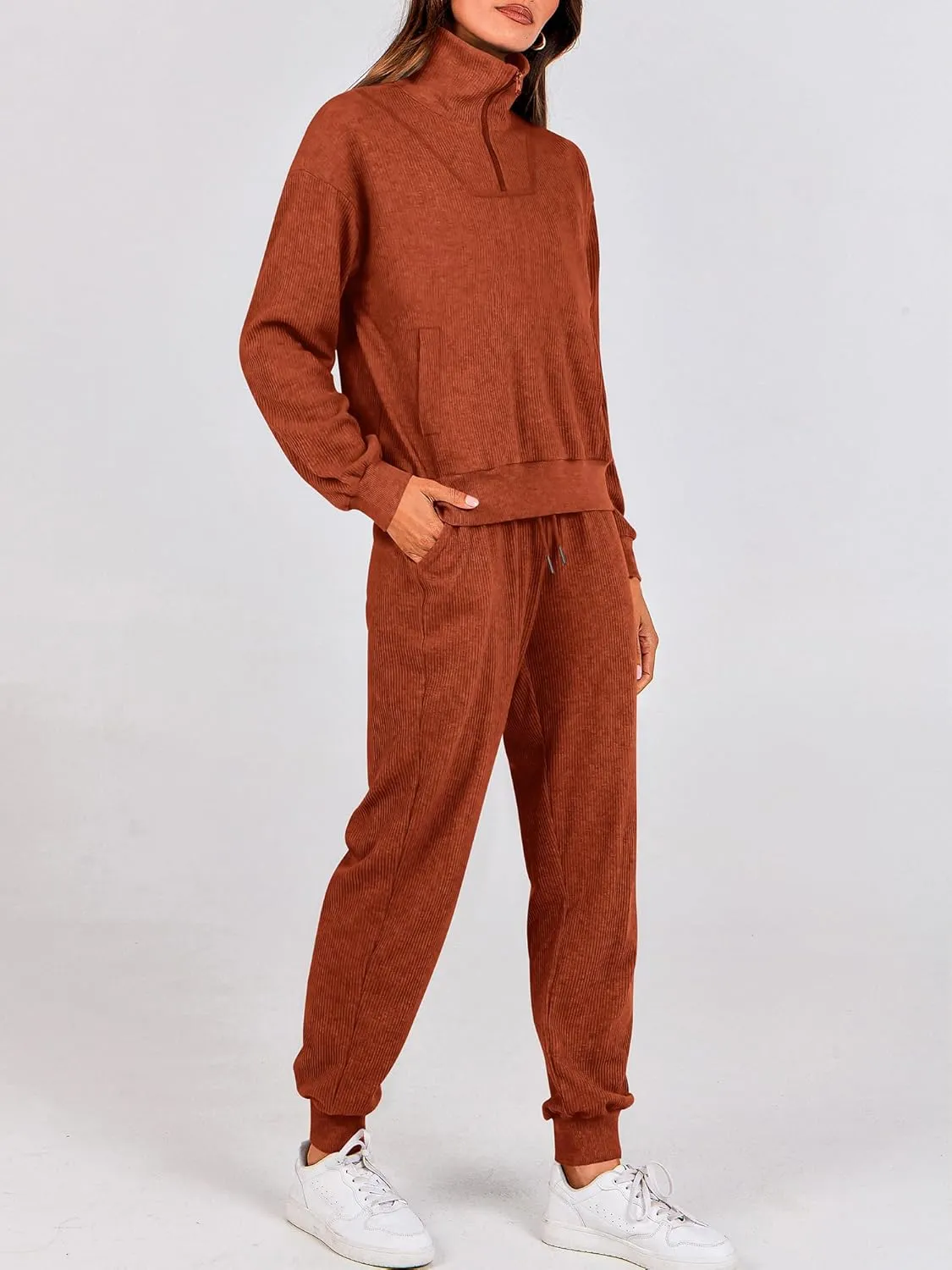 BTFBM Women's 2 Piece Tracksuit Fall Outfits 2025 Long Sleeve Half Zip Sweatshirt Sweatpants Lounge Set Sweatsuits