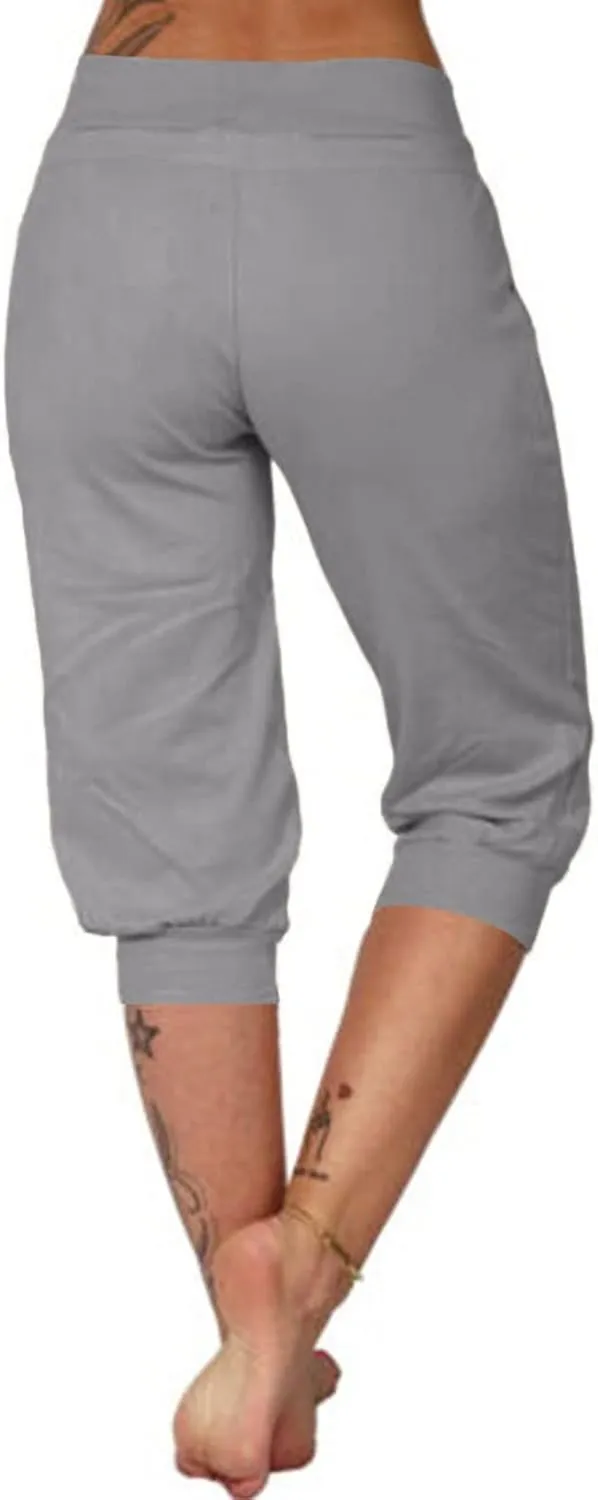 Capri Pants for Women Casual Summer Petite Short Jogger Sweatpants Drawstring Cropped Trouser Capri Leggings Plus Size