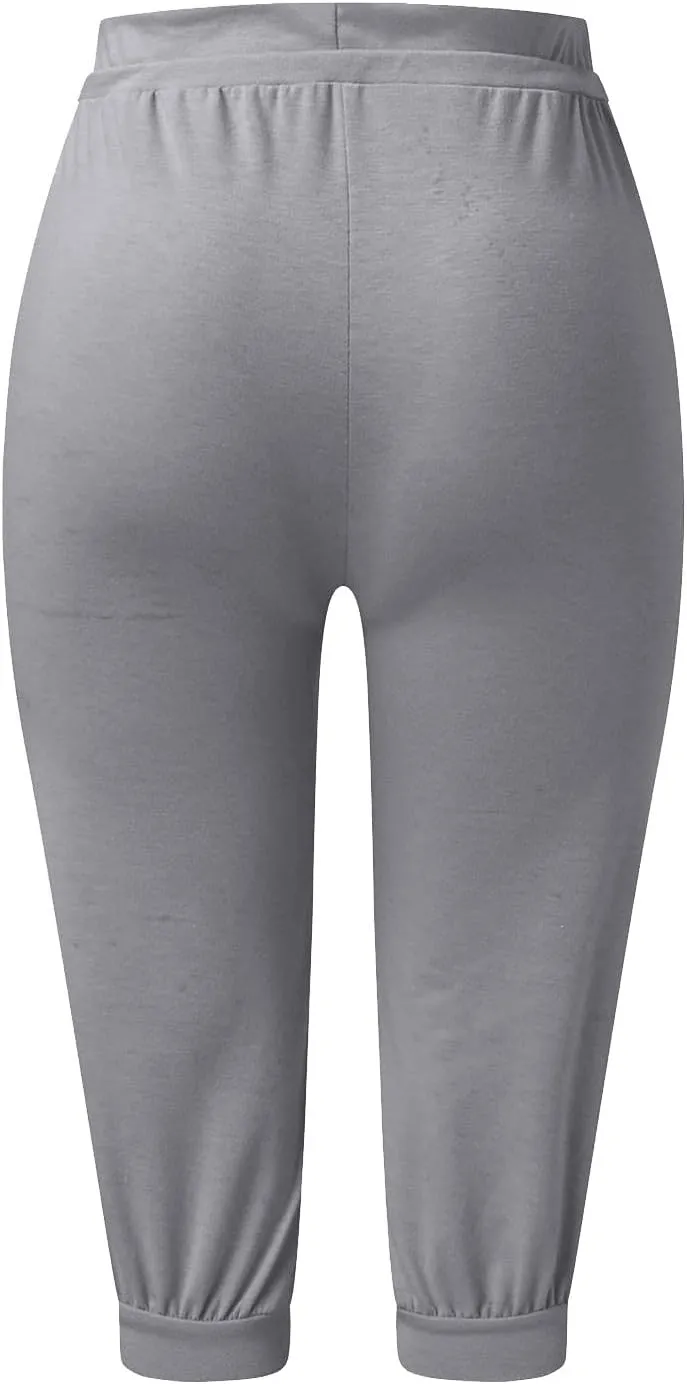 Capri Pants for Women Casual Summer Petite Short Jogger Sweatpants Drawstring Cropped Trouser Capri Leggings Plus Size