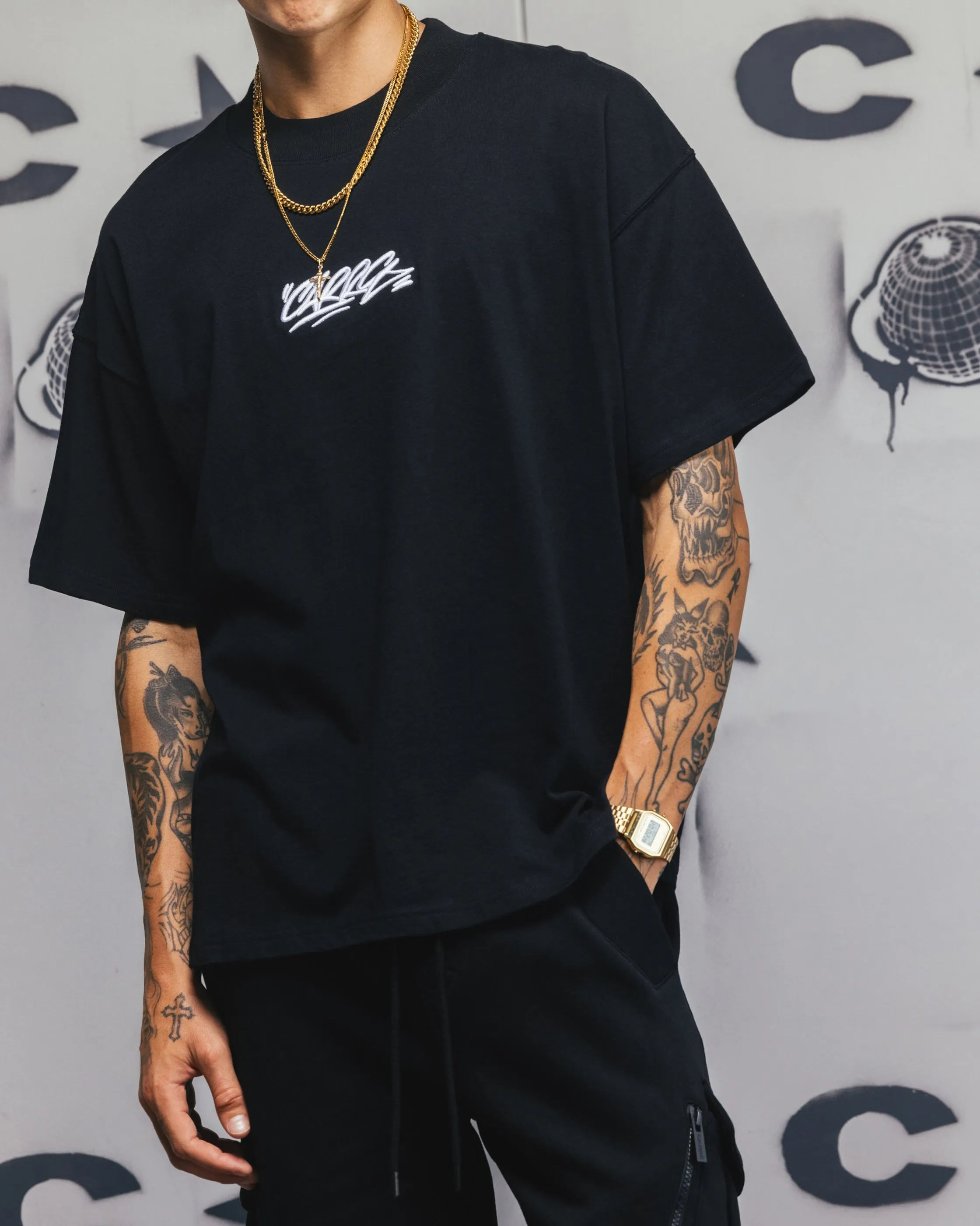 Carre Embroidered Graffiti T-Shirt Black