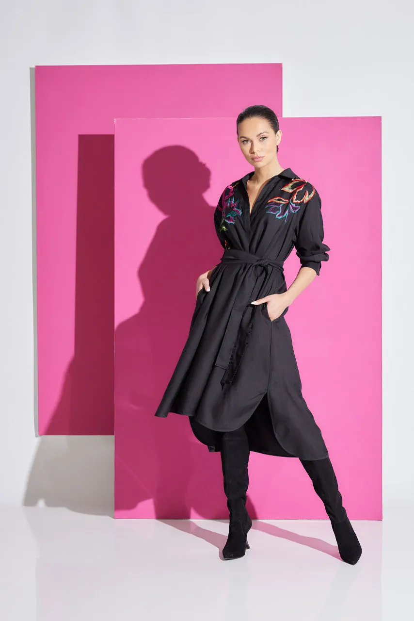 Cotton Silk Oversized Embroidered Shirtdress