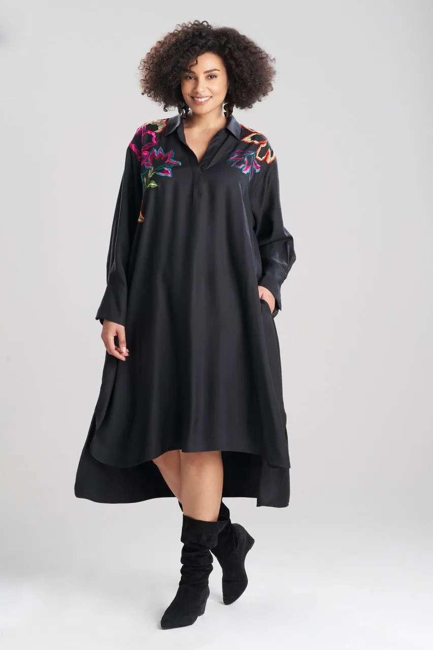 Cotton Silk Oversized Embroidered Shirtdress