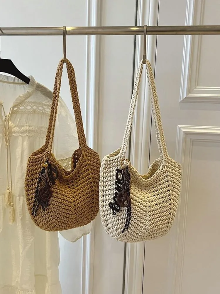 Crochet Tote Bag Women 2025 Large Straw Beach Bag Handmade Woven Shoulder Bags Hobo Tote Handbags Purse for Summer