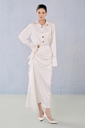 Diamond Wrap Poet Sleeved Silk Blend Floor Length Set