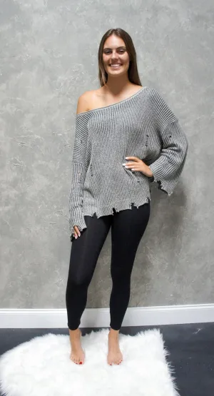 Edgy Ribbed Distressed Sweater