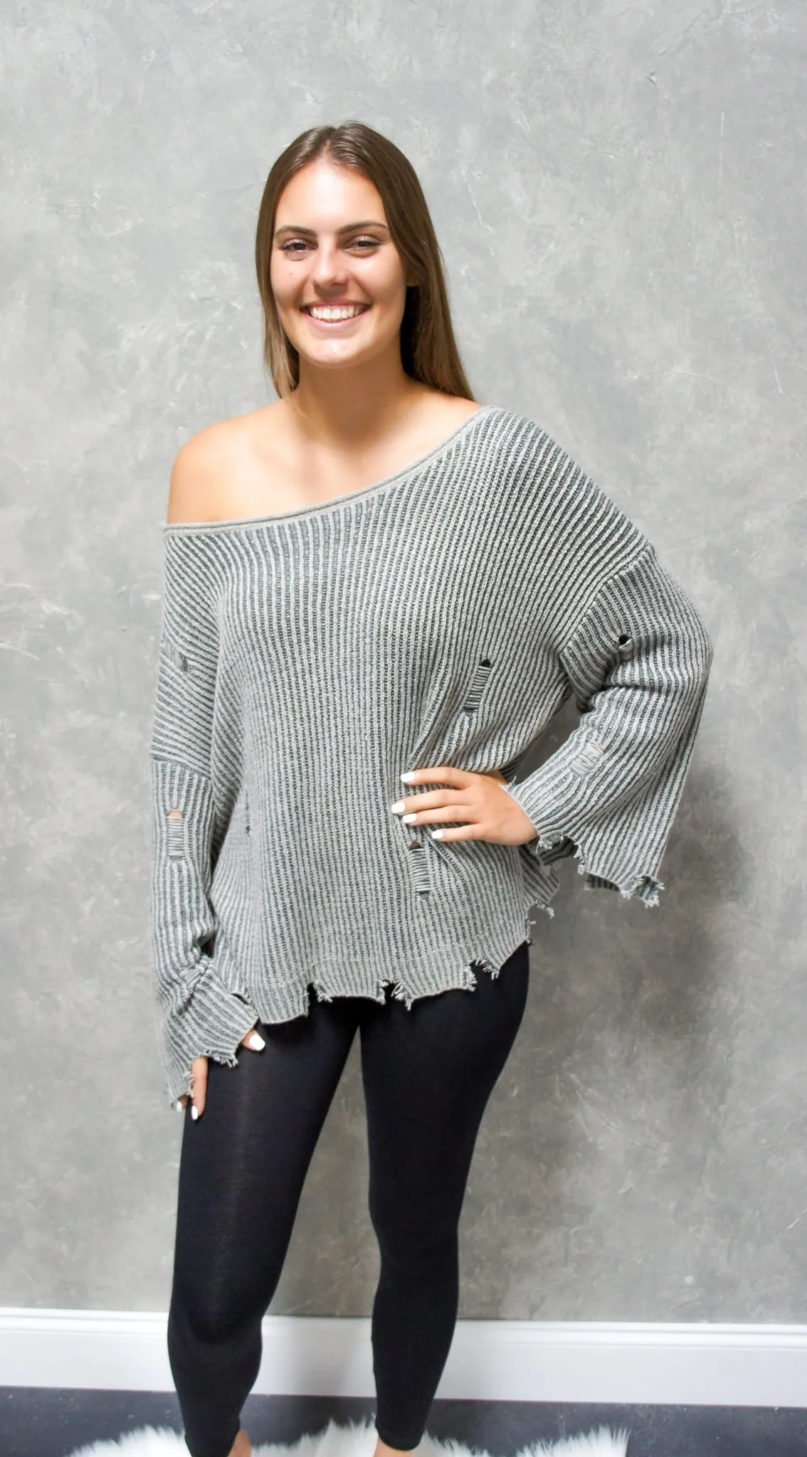 Edgy Ribbed Distressed Sweater