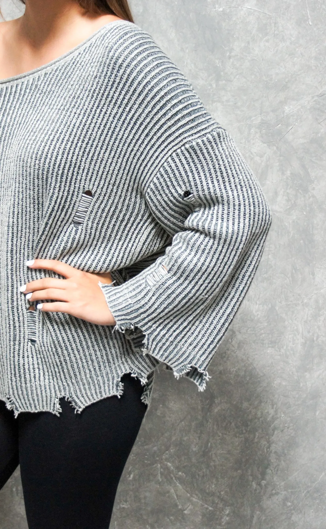 Edgy Ribbed Distressed Sweater