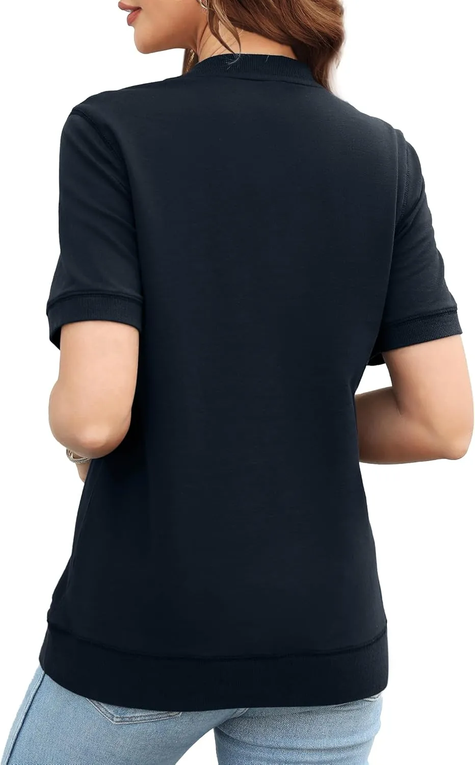 Elesomo Womens Short Sleeve Sweatshirts Cotton Casual Summer Tunic Sweat Shirt