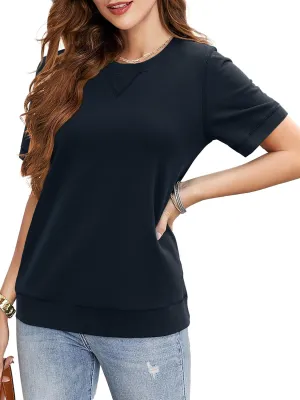 Elesomo Womens Short Sleeve Sweatshirts Cotton Casual Summer Tunic Sweat Shirt
