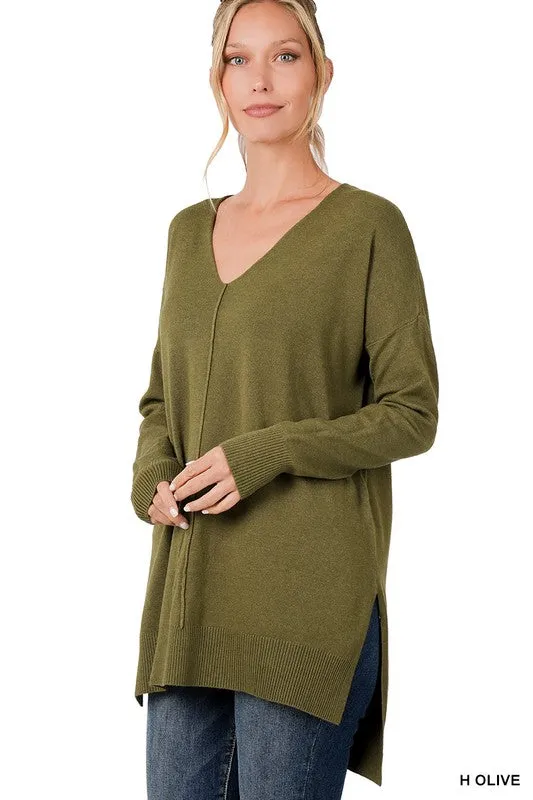 Fall Is Calling Hi Low Hem V Neck Sweater