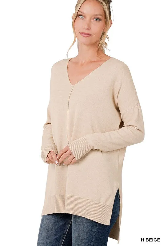 Fall Is Calling Hi Low Hem V Neck Sweater