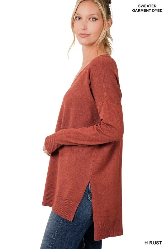 Fall Is Calling Hi Low Hem V Neck Sweater