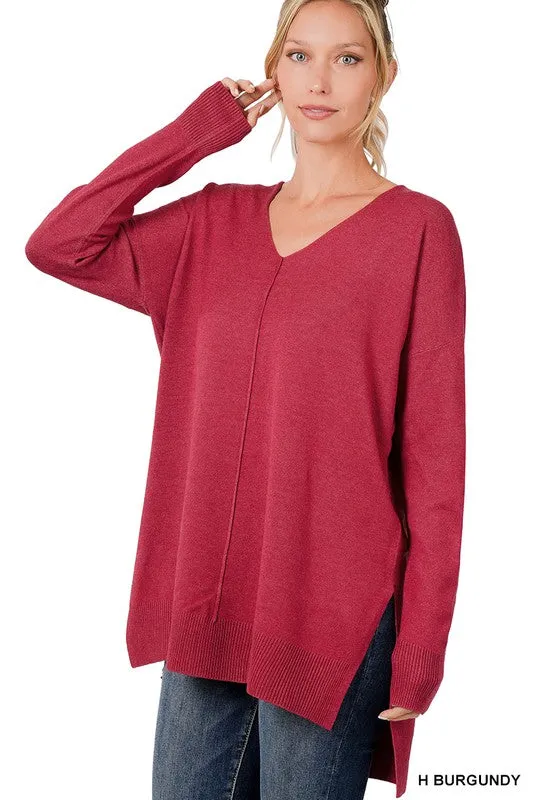 Fall Is Calling Hi Low Hem V Neck Sweater